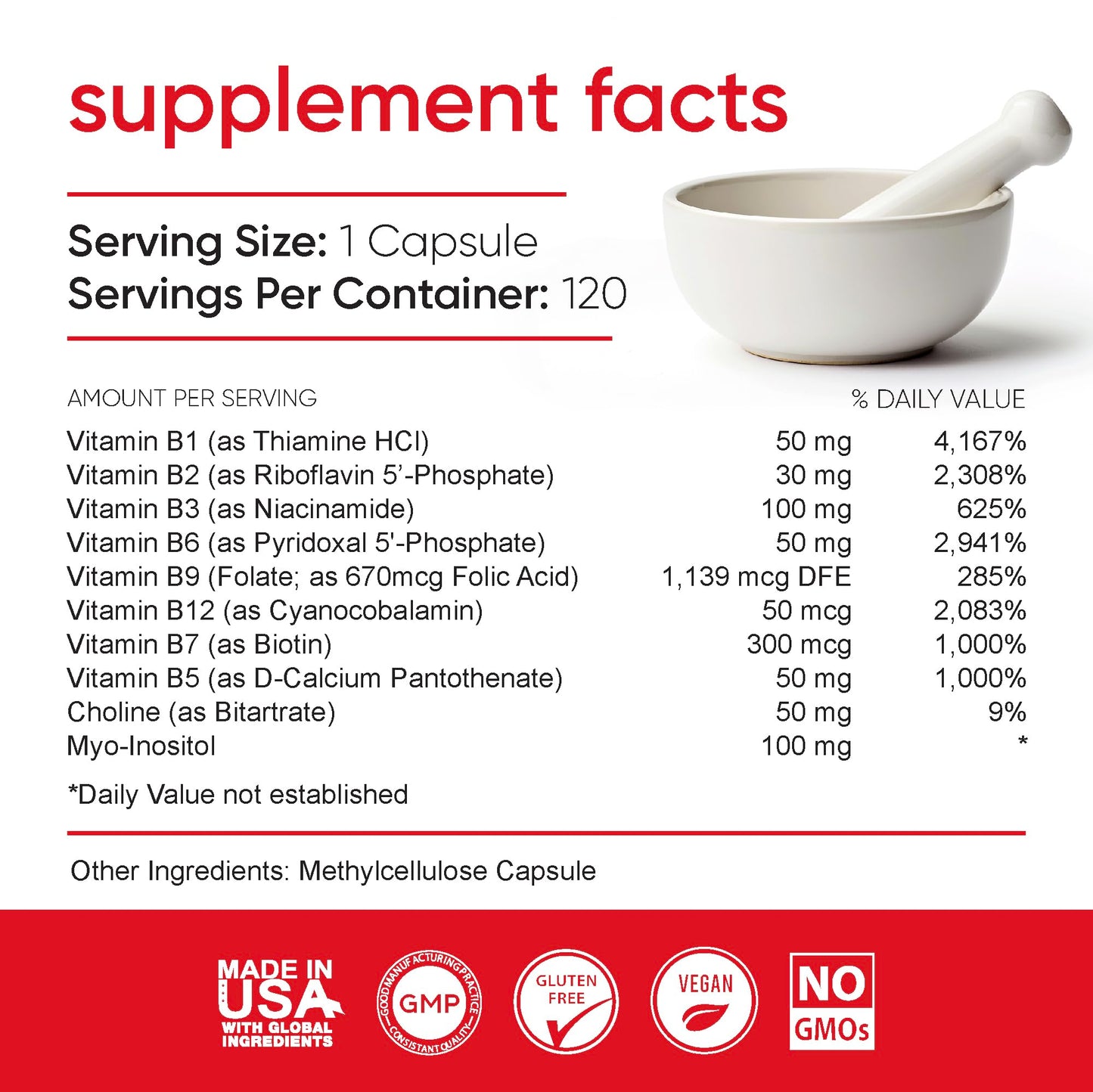 Loriináe Mega B Complex with B12, Folate & Myo-Inositol 120 Capsules