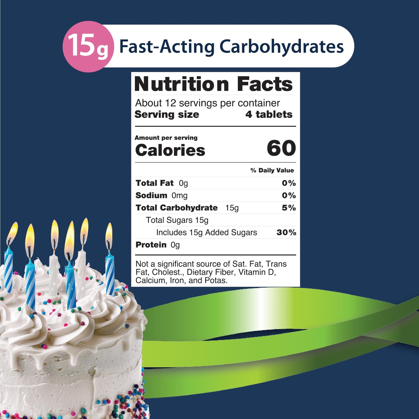TRUEplus Glucose Tablets Dye-Free Birthday Cake Flavor Tablet, 12 Bottles