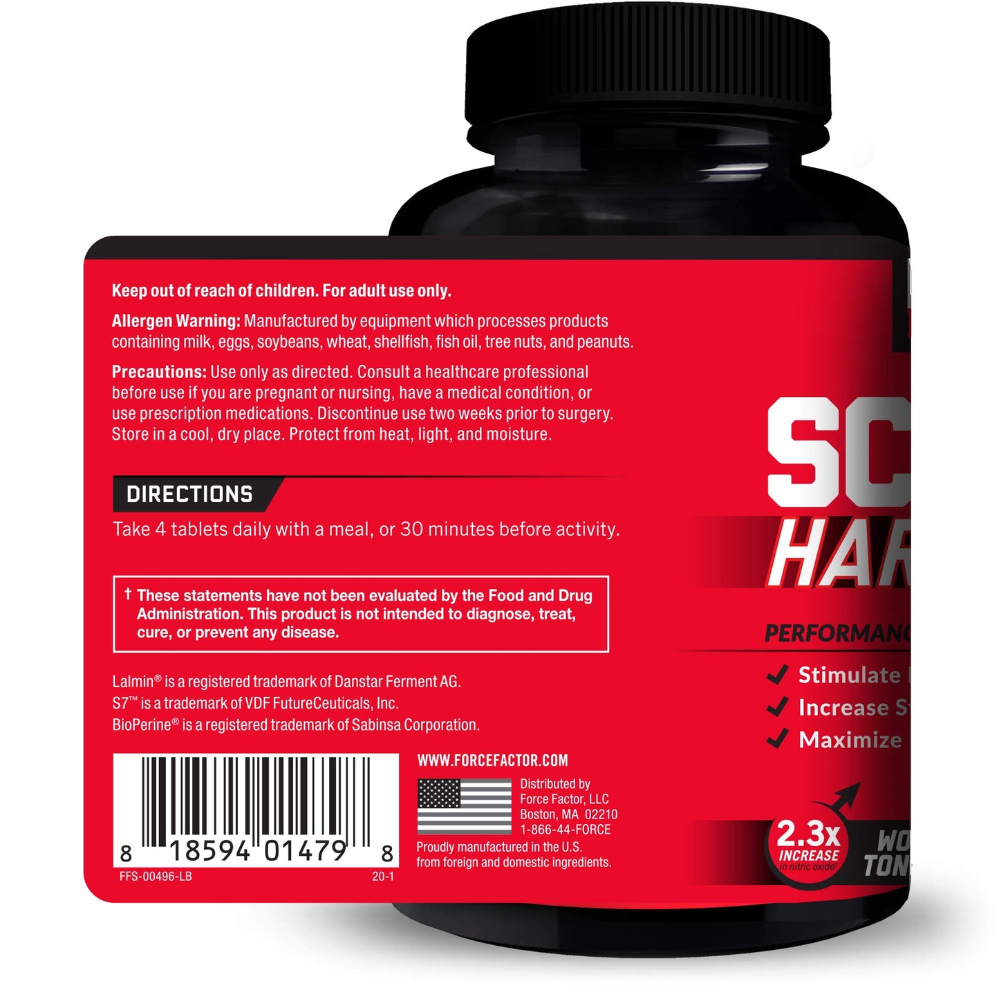 Force Factor Score! Hardcore Nitric Oxide Booster Supplement for Men with L-Citrulline, Yohimbe, Black Maca & B Vitamins, 240 Tablets
