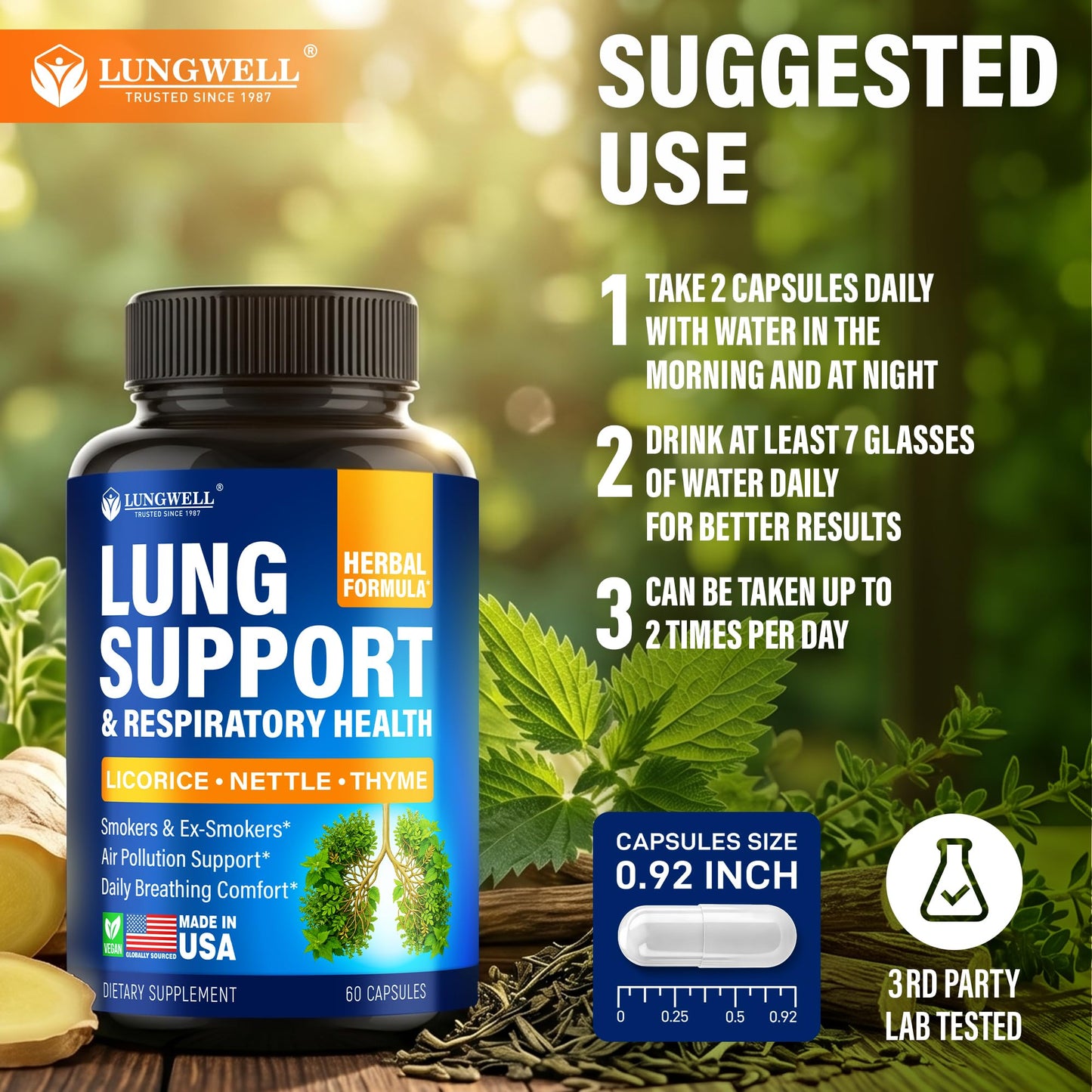 LUNGWELL Quit Smoking Aid for Lung Cleanse & Support Capsules, 60 Count