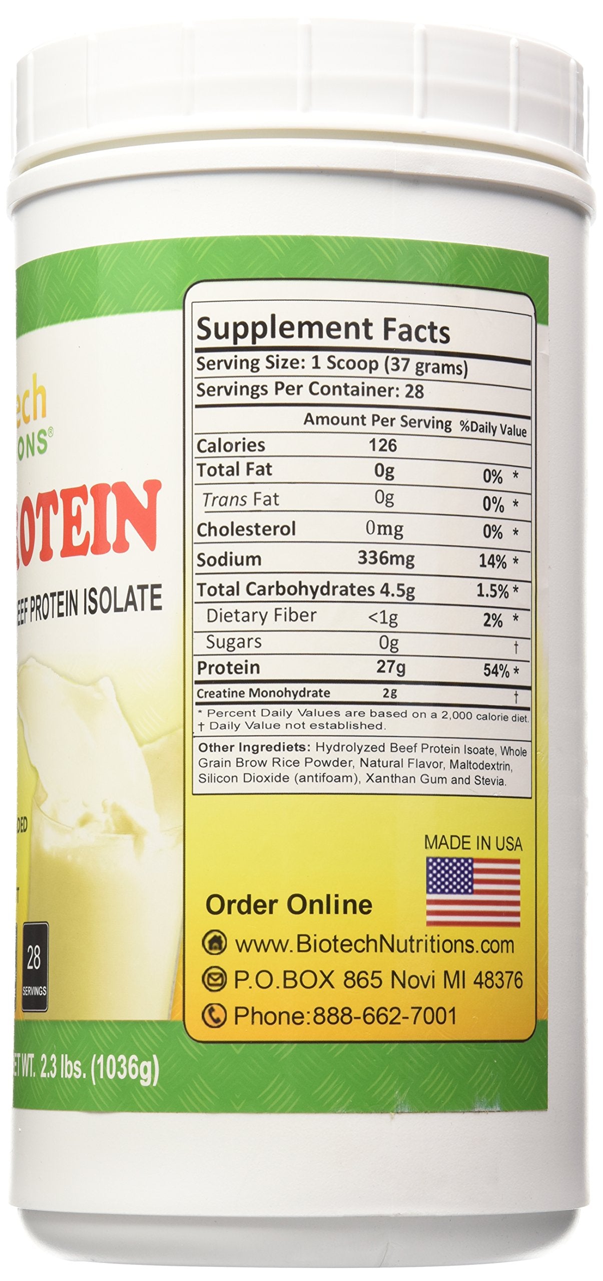 Biotech Nutritions Beef Protein Powder, Vanilla, 2.3 Pound