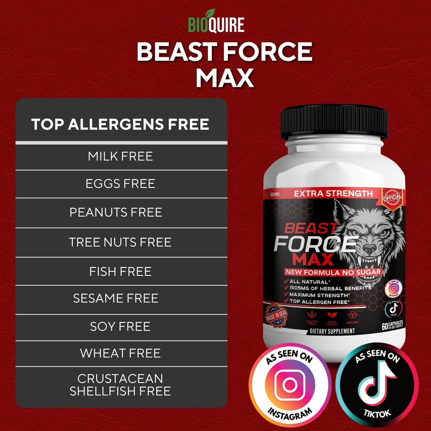 BIOQUIRE Beast Force Max Extra Strength Maca Root Complex Capsule, 60 Capsules