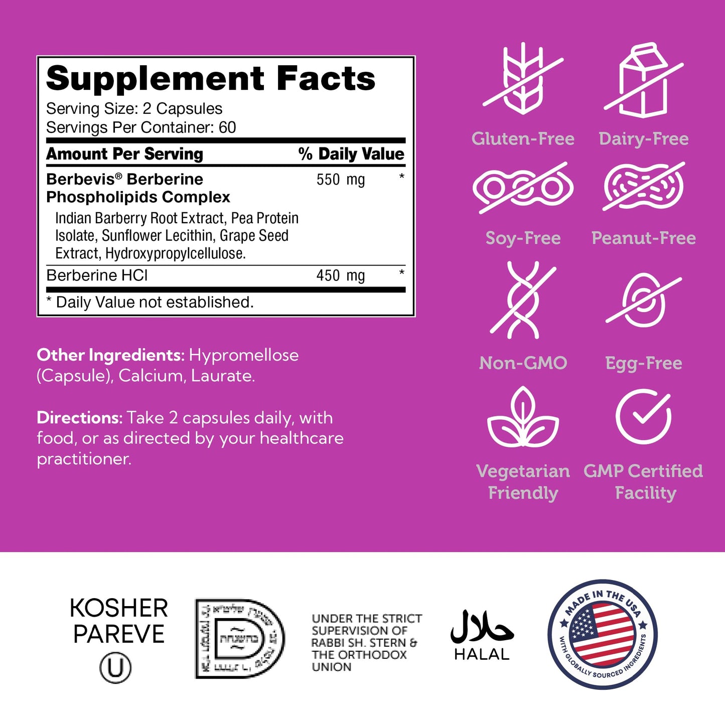 Zahler Berberine 1000mg Capsule with Clinically Evaluated Berbevis Complex and Berberine HCl, Metabolism & Glucose Support, 120 Capsules