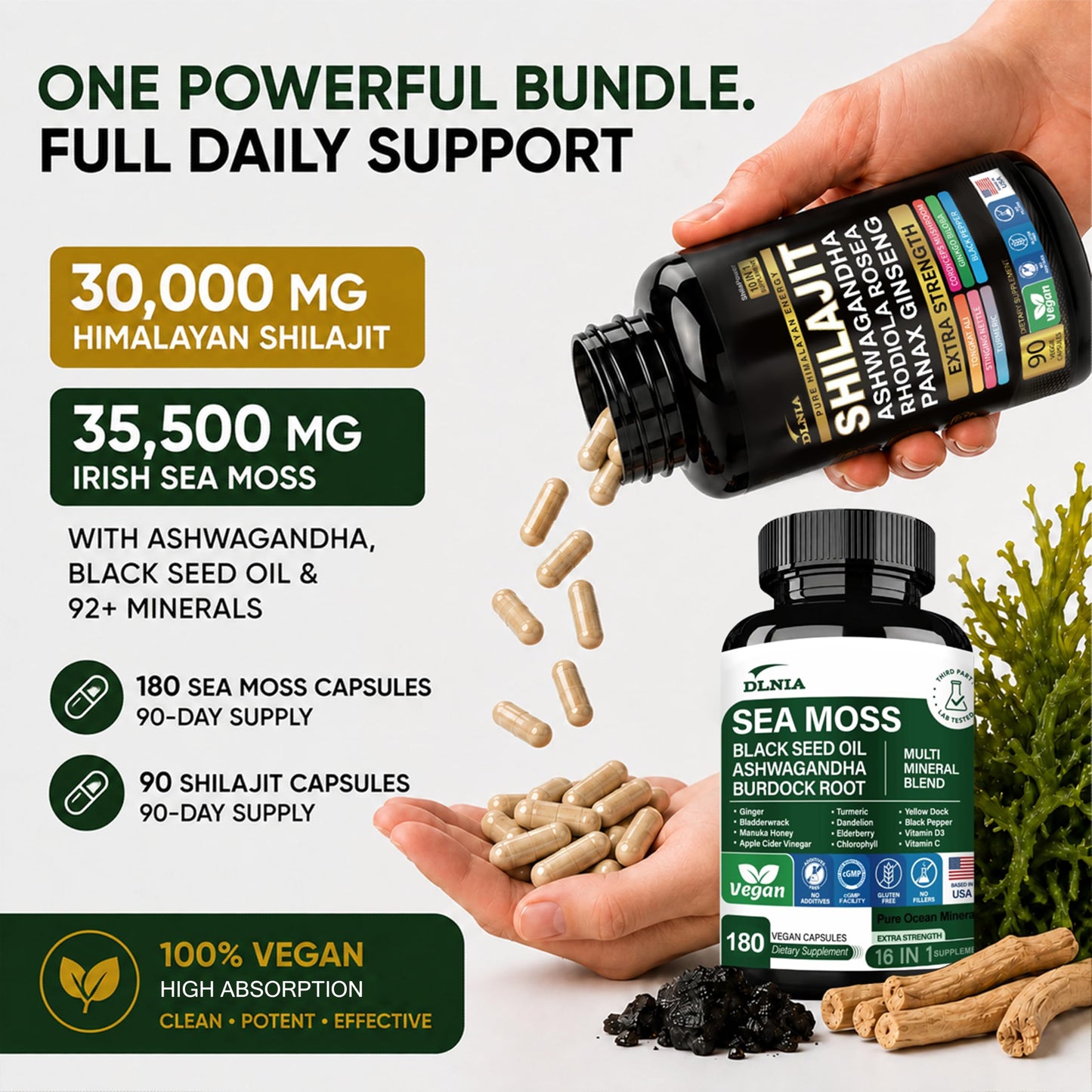 DLNIA Sea Moss & Shilajit Bundle Capsules, 270 Count