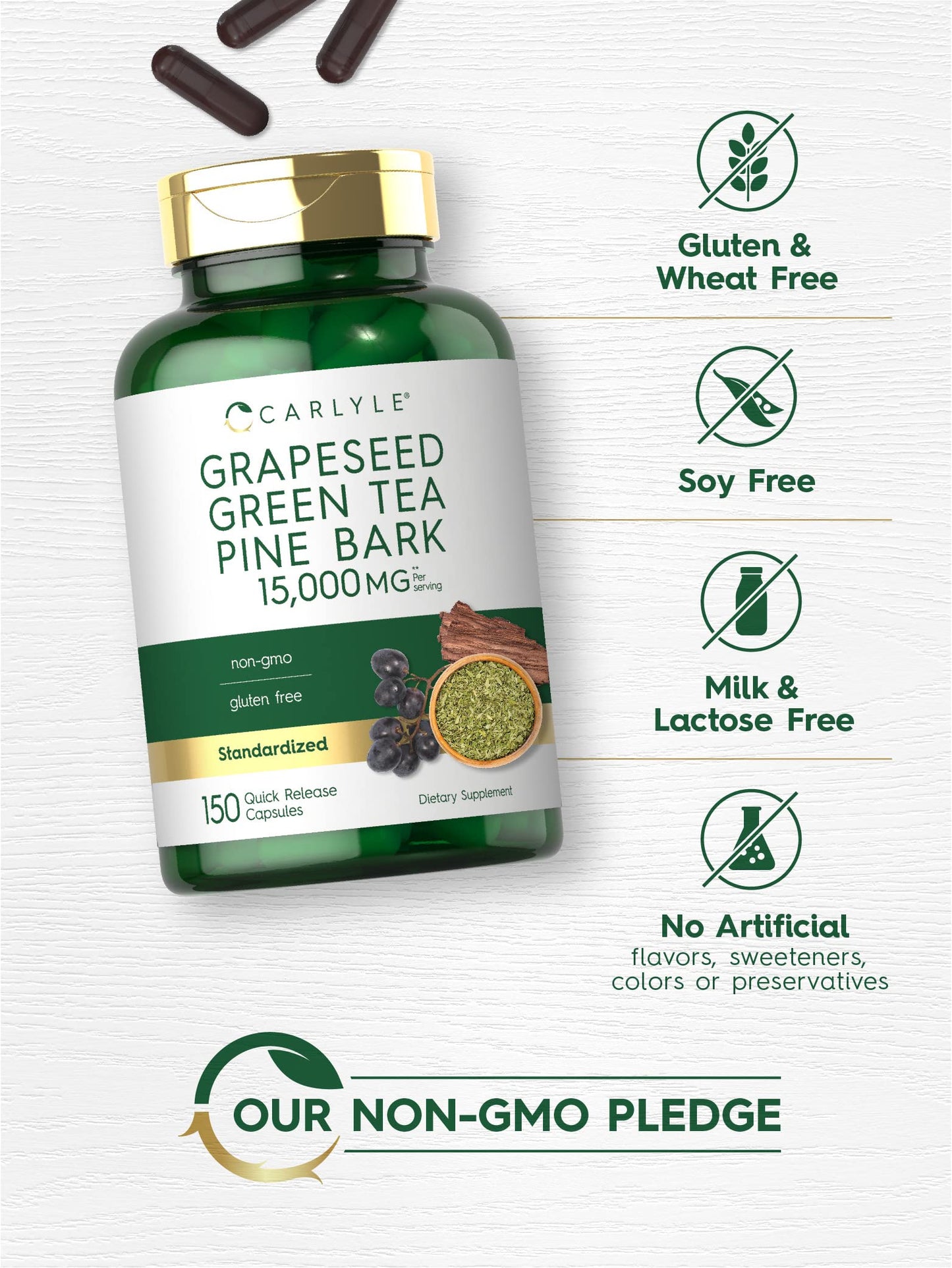 Carlyle Grape Seed Green Tea & Pine Bark Complex Capsules, 150 Count
