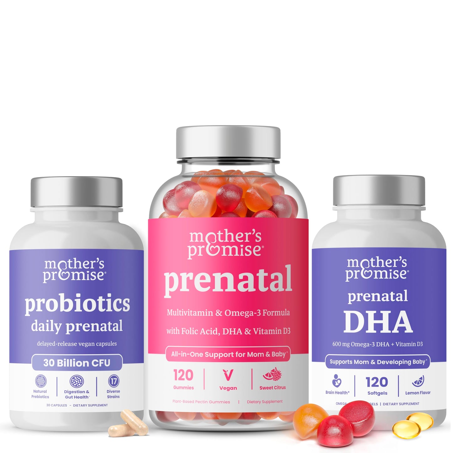Mother's Promise Prenatal Vitamin Gummies + Prenatal DHA & Probiotics Bundle, 270 Count