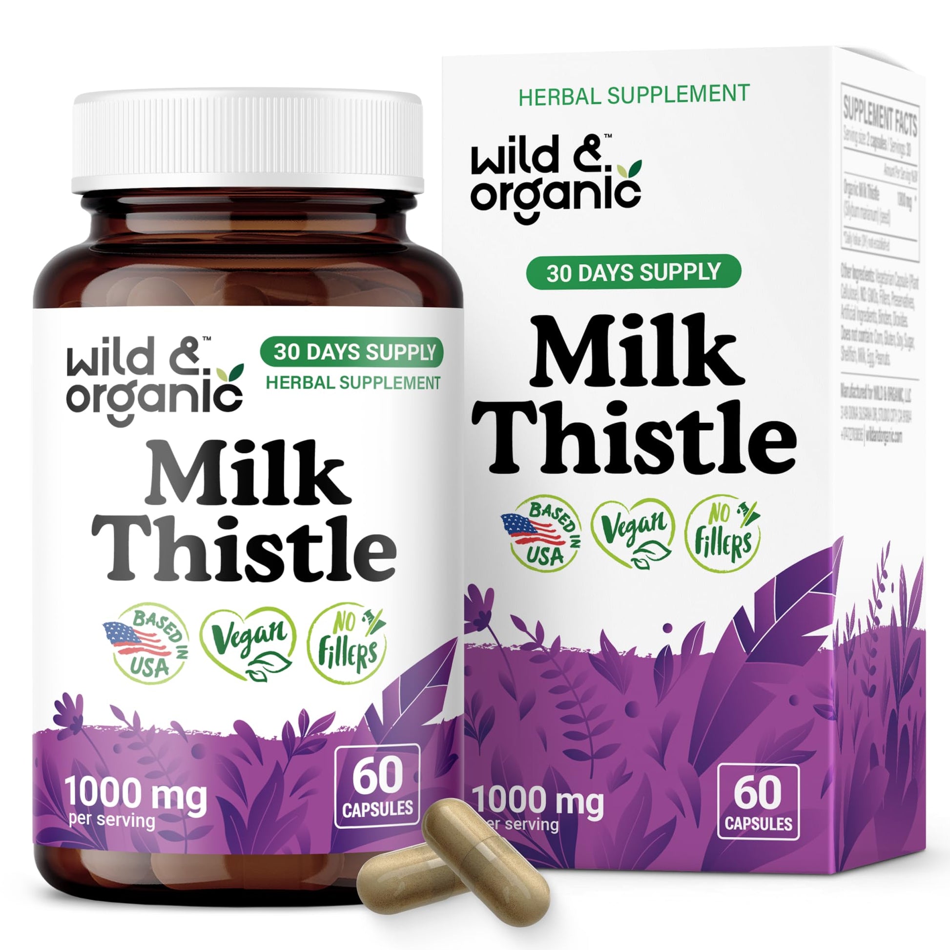 Wild & Organic Milk Thistle Capsules 1000mg, 60 Capsules