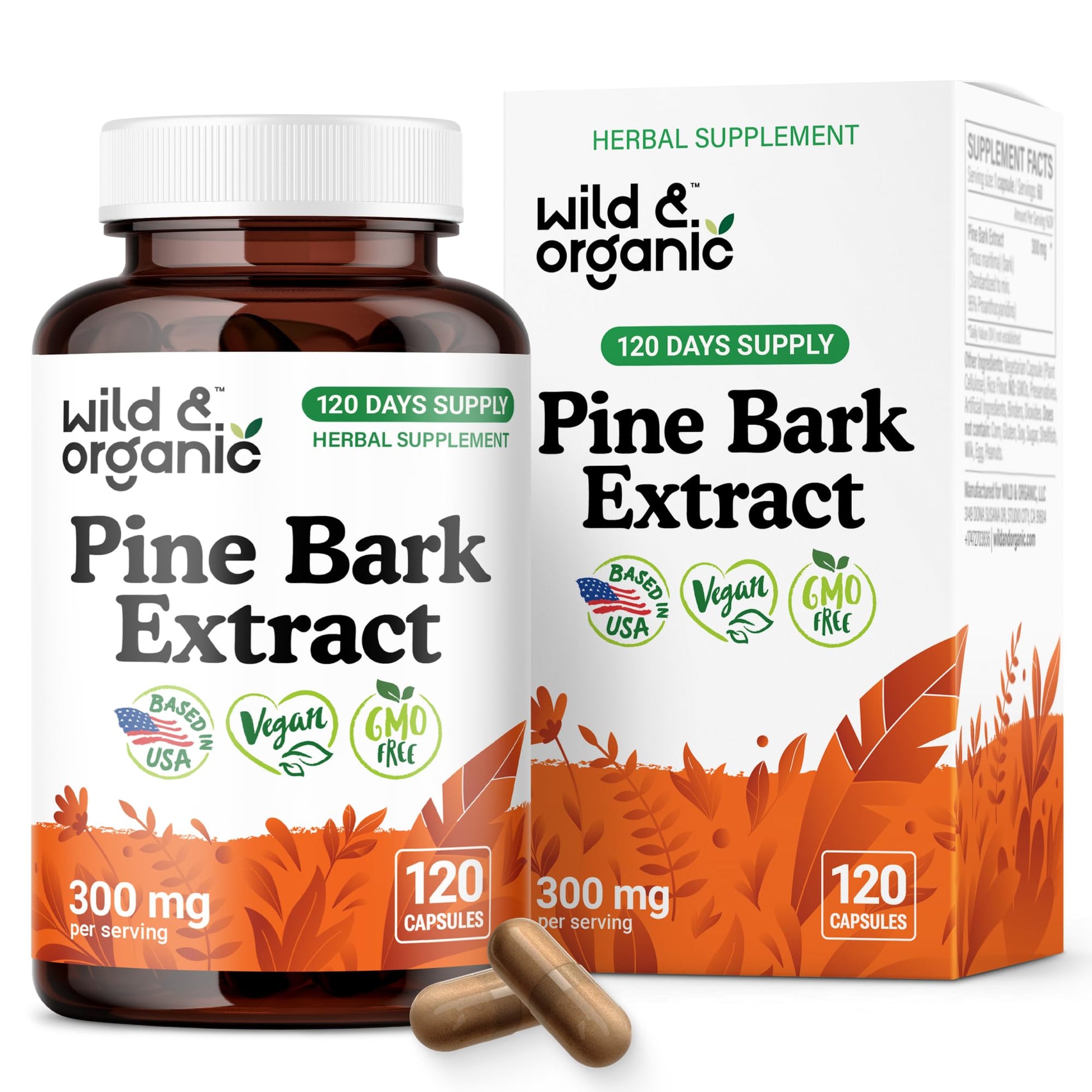 Wild & Organic Pine Bark Extract Capsules 120 Count