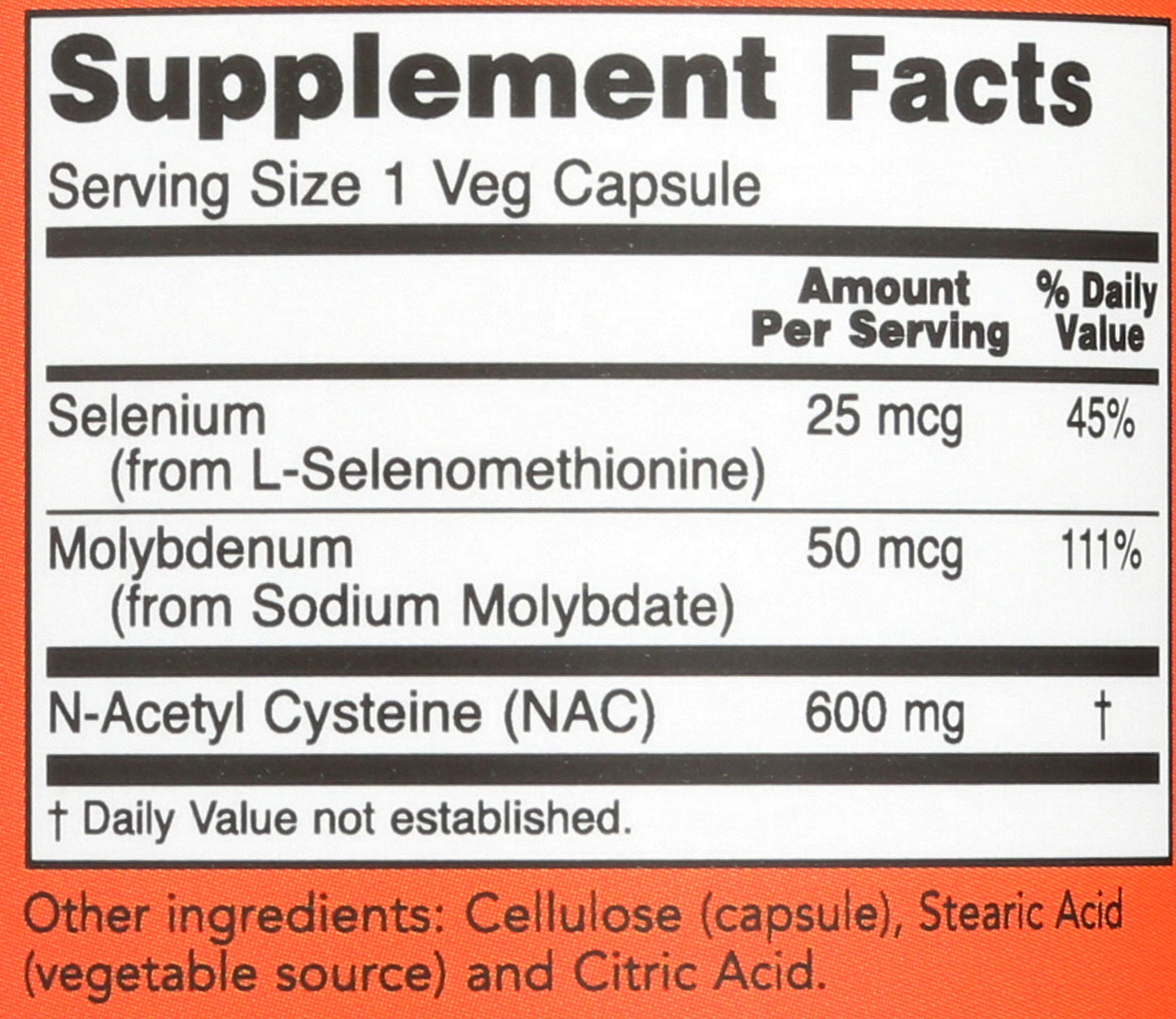 NOW Foods Nacacetyl Cysteine 600mg Capsules, 100 Capsules