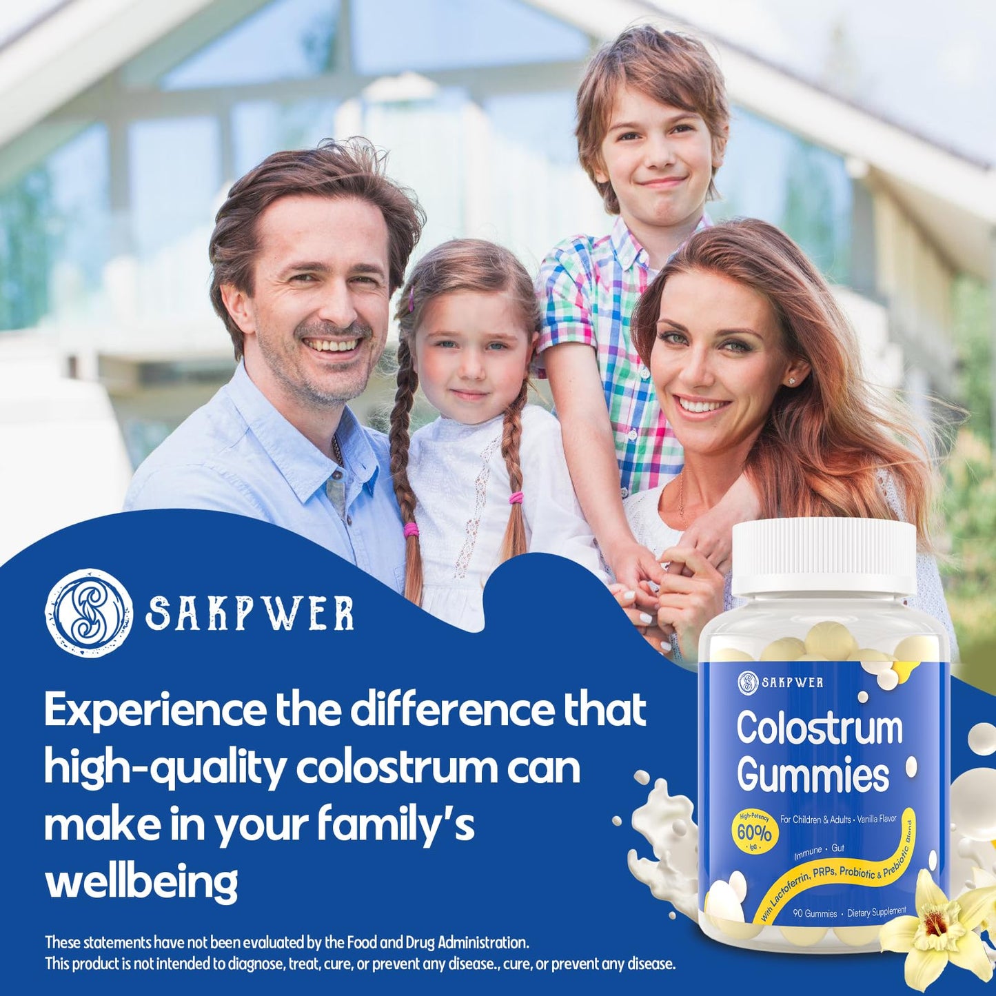 Sakpwer Bovine Colostrum Supplement Gummies, 90 Count