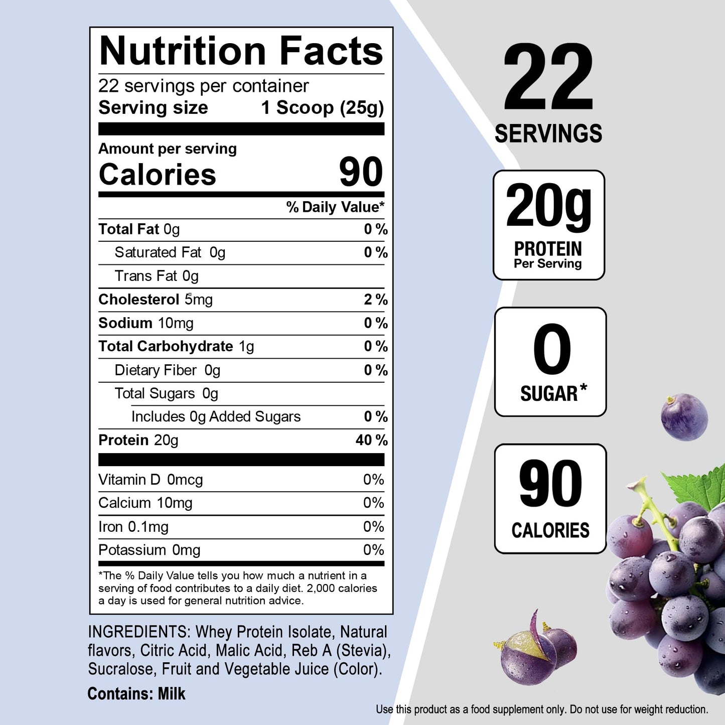 Nutrasumma Clear Whey Protein Isolate Powder 1.21 lb Moonlit Grape Flavor, 22 Servings
