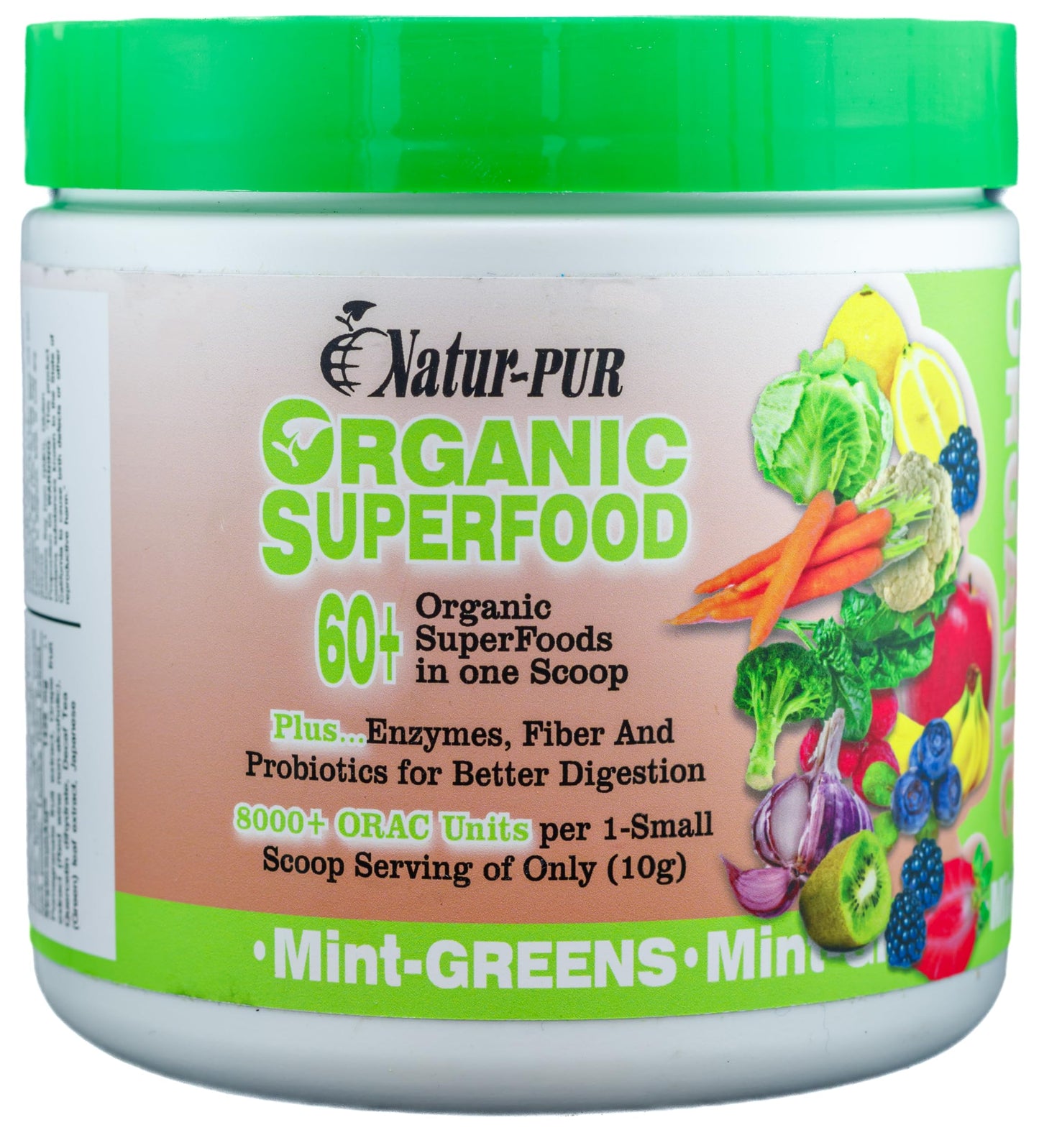 Natur-Pur Organic Superfood Fruit and Veggies Supplement – Organic Greens Greens Superfood Powder, Mint, 10.6 oz