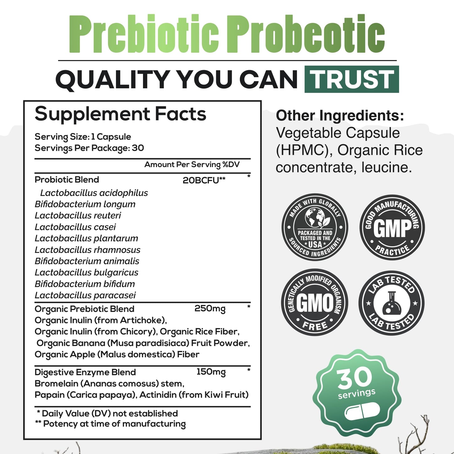 Wild Foods Prebiotics and Probiotics with Digestive Enzymes Capsule, 30 Count
