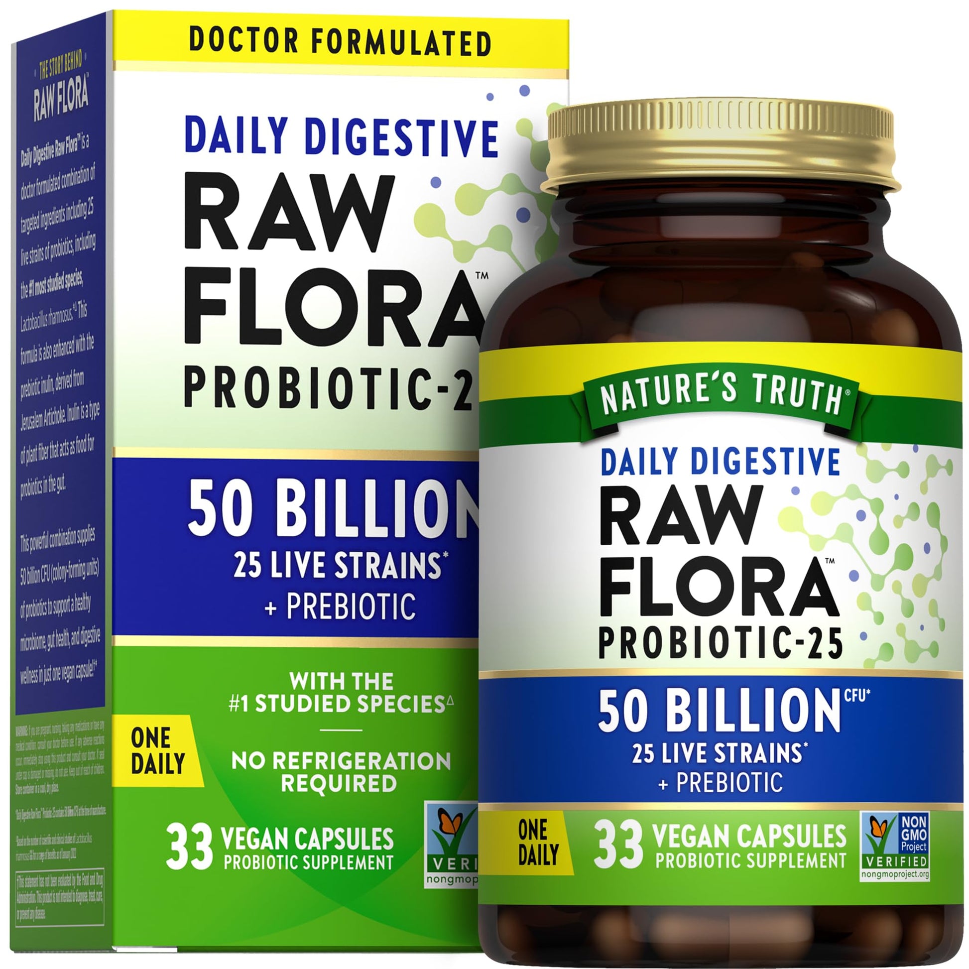 Raw Flora Probiotics with Prebiotics Capsules 33 Count