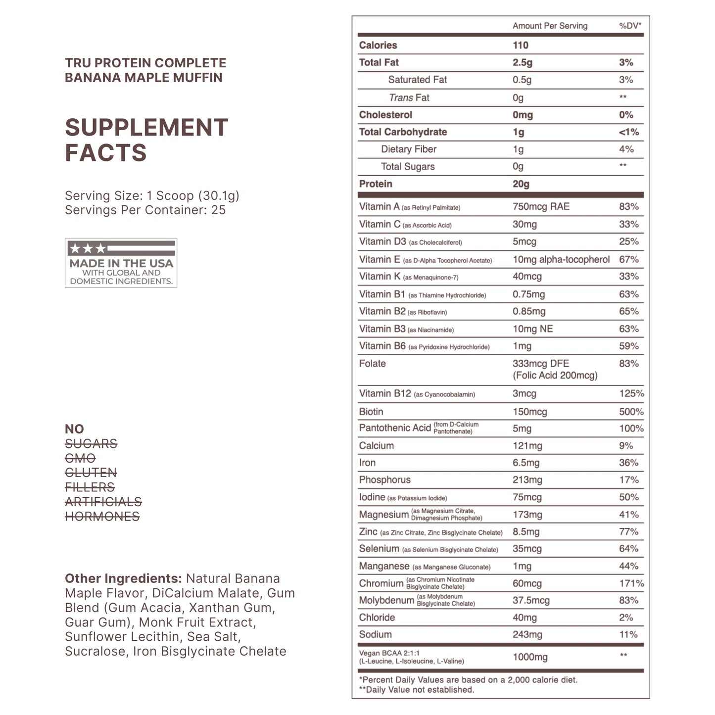 TRU Supplements Plant Based Protein Powder Vanilla Cream, 26.25 Servings