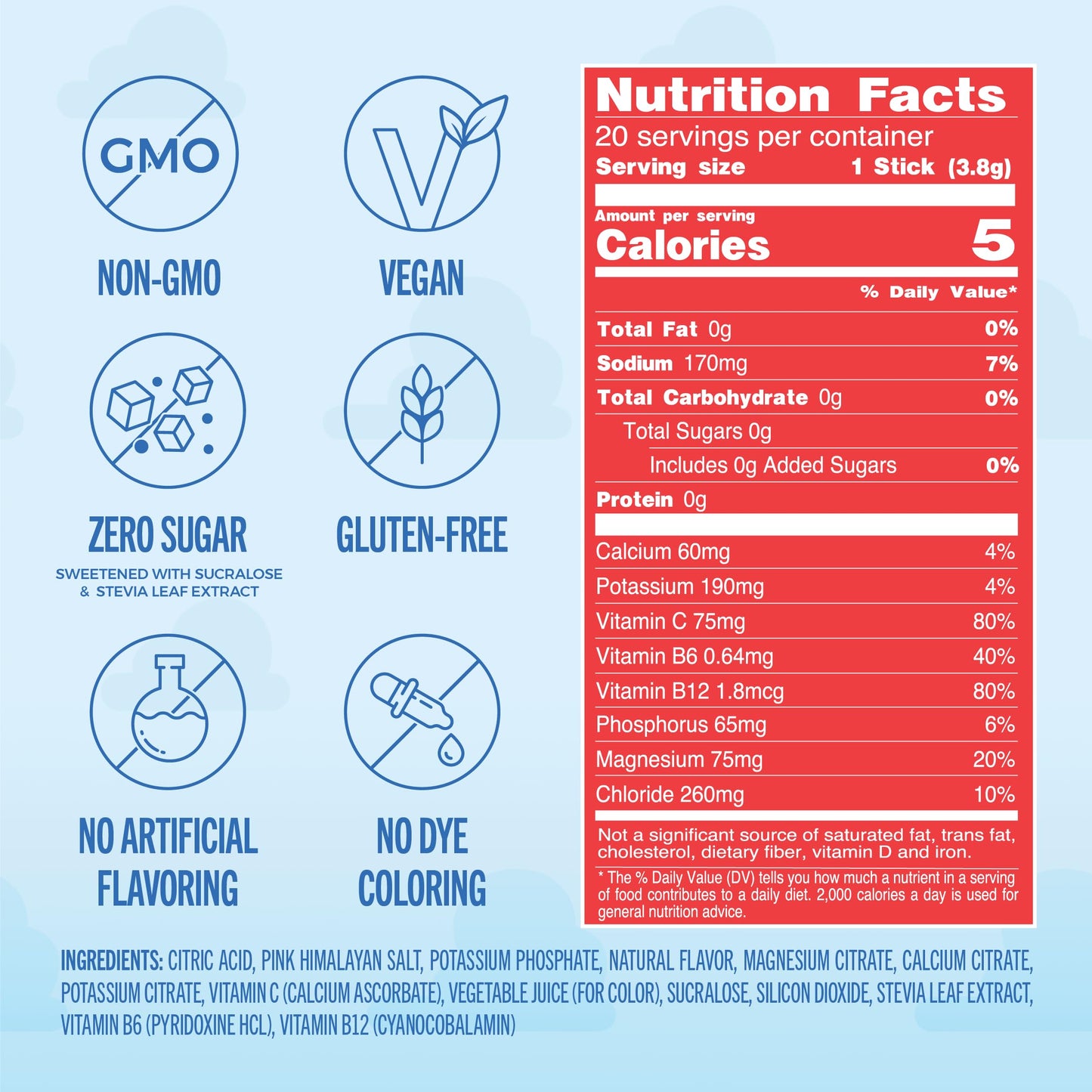 TREVI Electrolytes Powder Packets, Sugar Free Hydration, Fruit Punch, 20 Servings