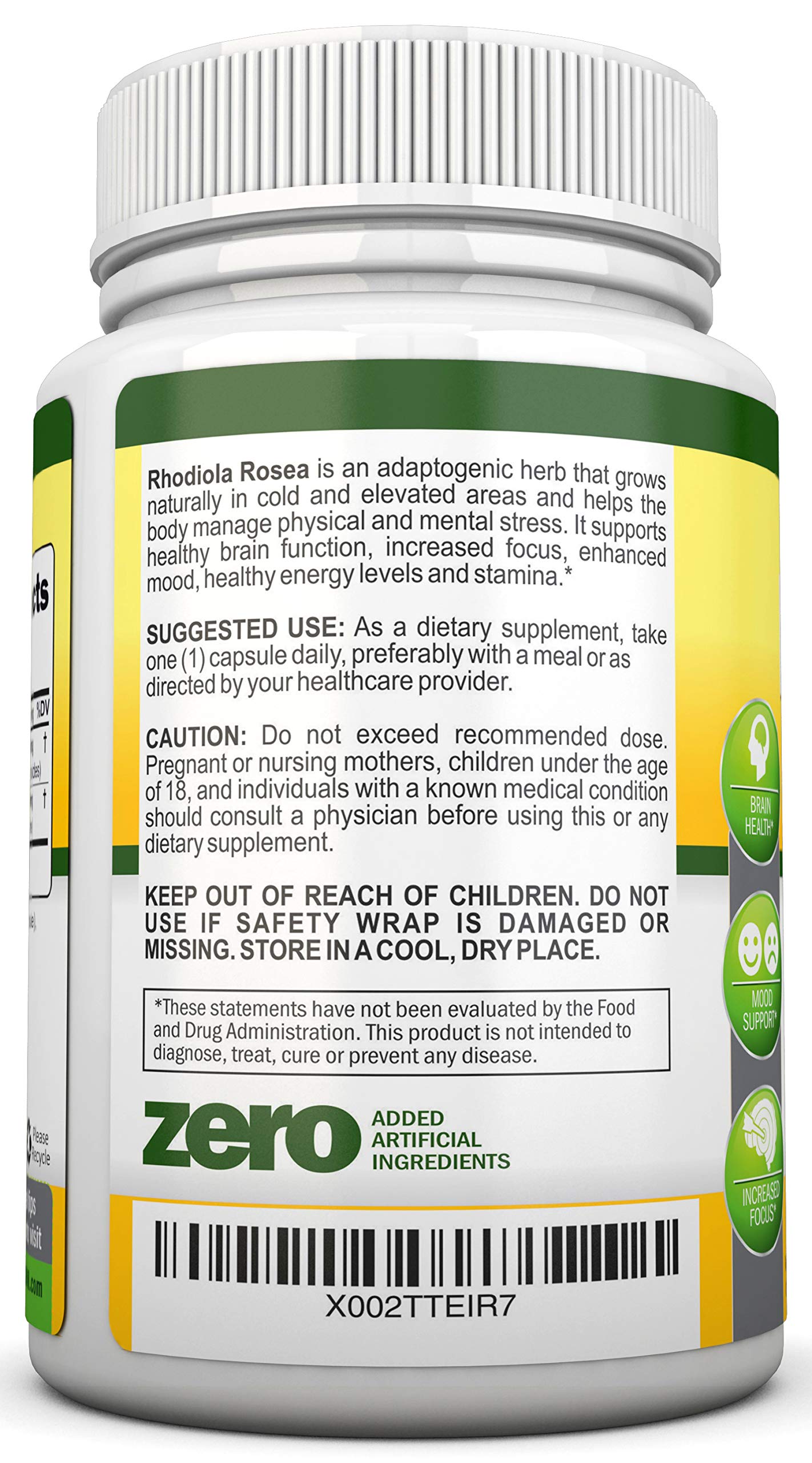 NutriONN Rhodiola Rosea 500mg Capsules 180 Count