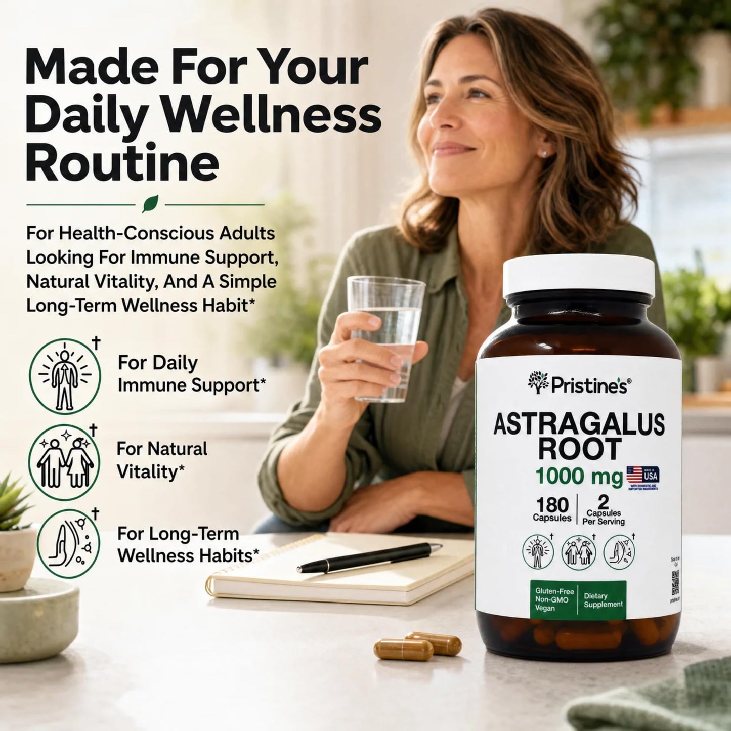 PRISTINE'S Astragalus Root Supplement Capsule 180 Count