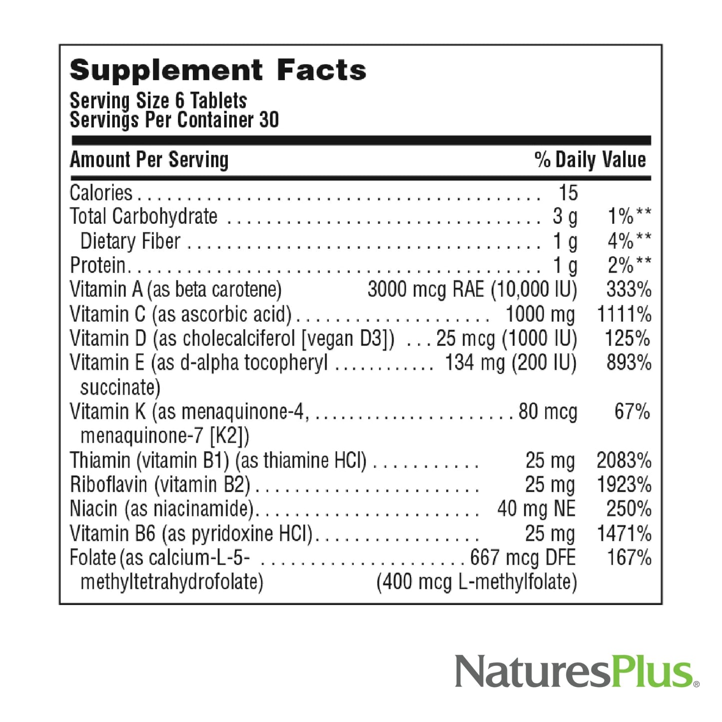 NaturesPlus Source of Life No Iron Multivitamin & Mineral Supplement Tablets, 180 Count
