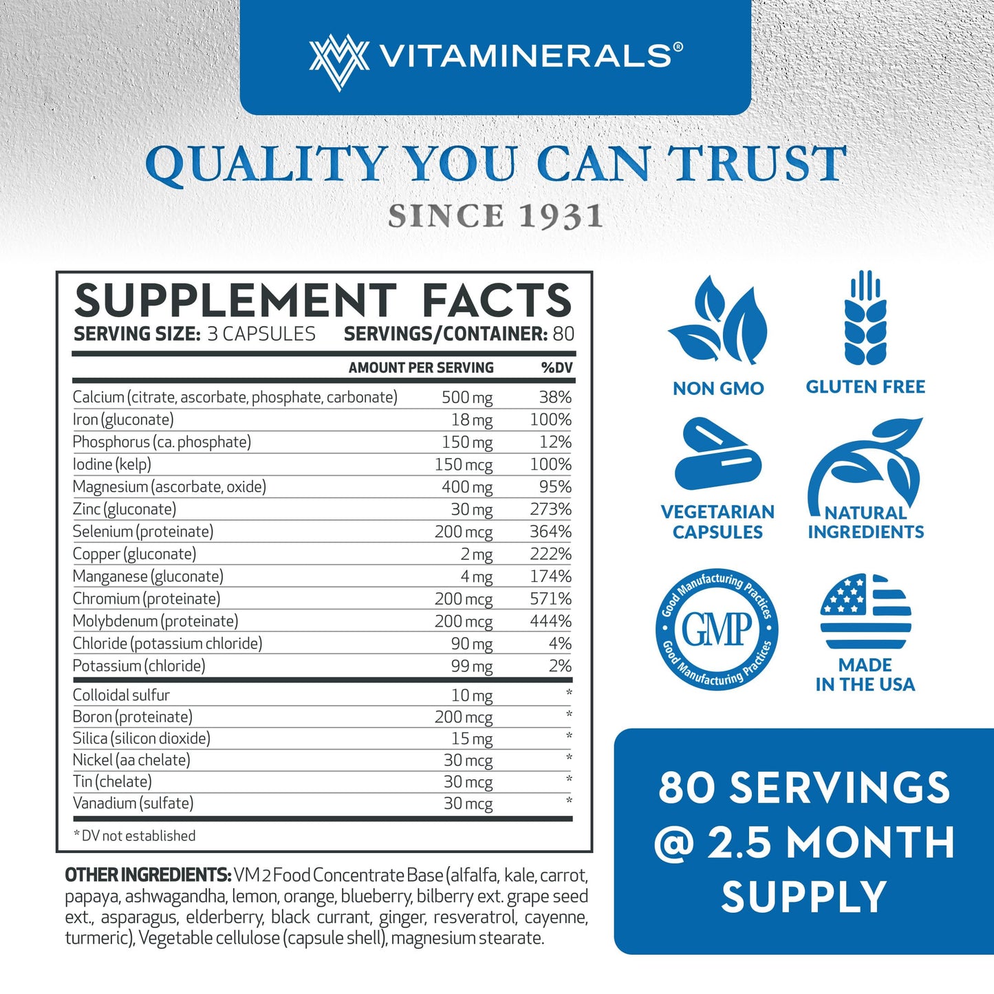 Vitaminerals 16 Polymineral Comprehensive Mineral Formula Veggie Caps 240
