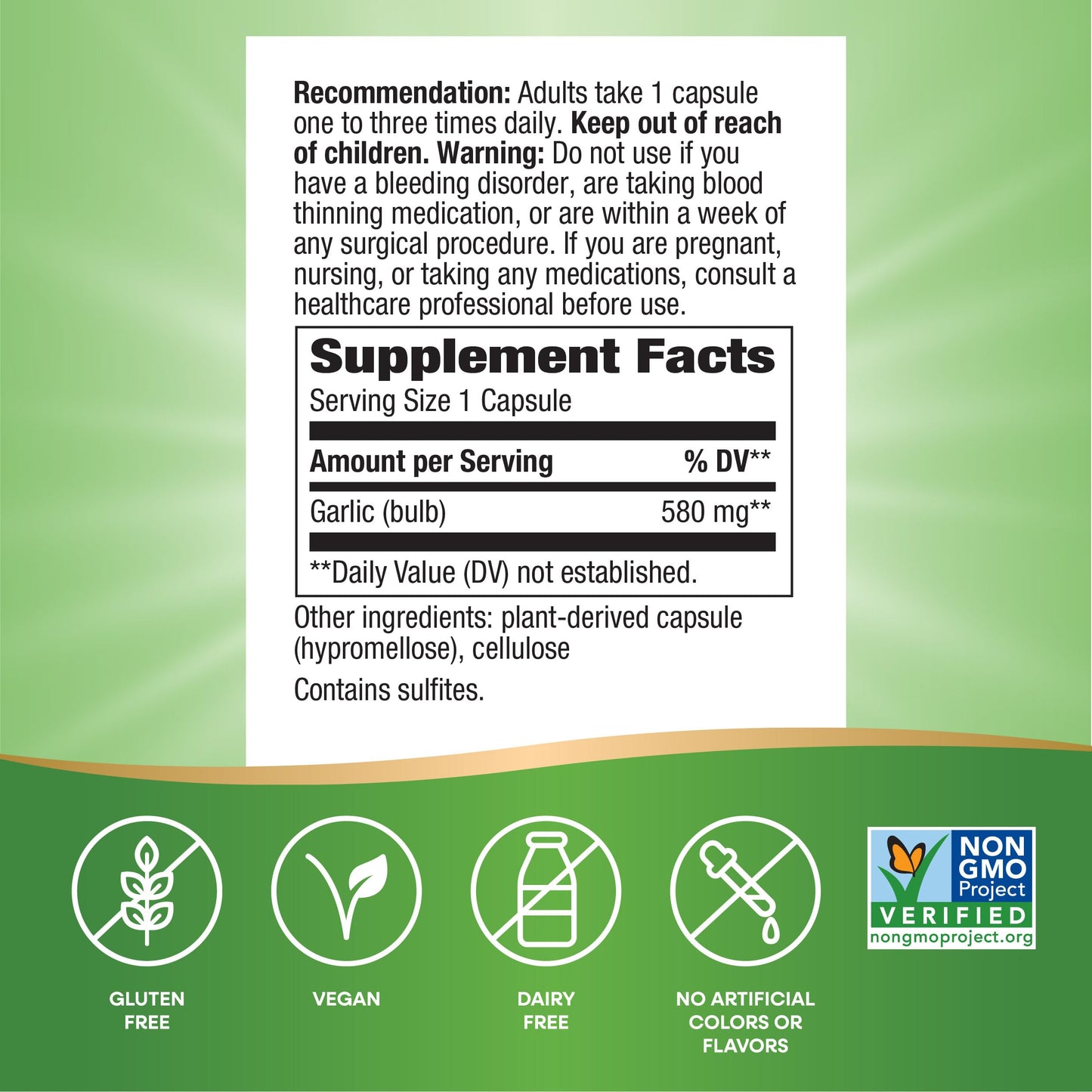 Nature's Way Garlic Bulb Capsules 580 mg per Serving, 100 ct