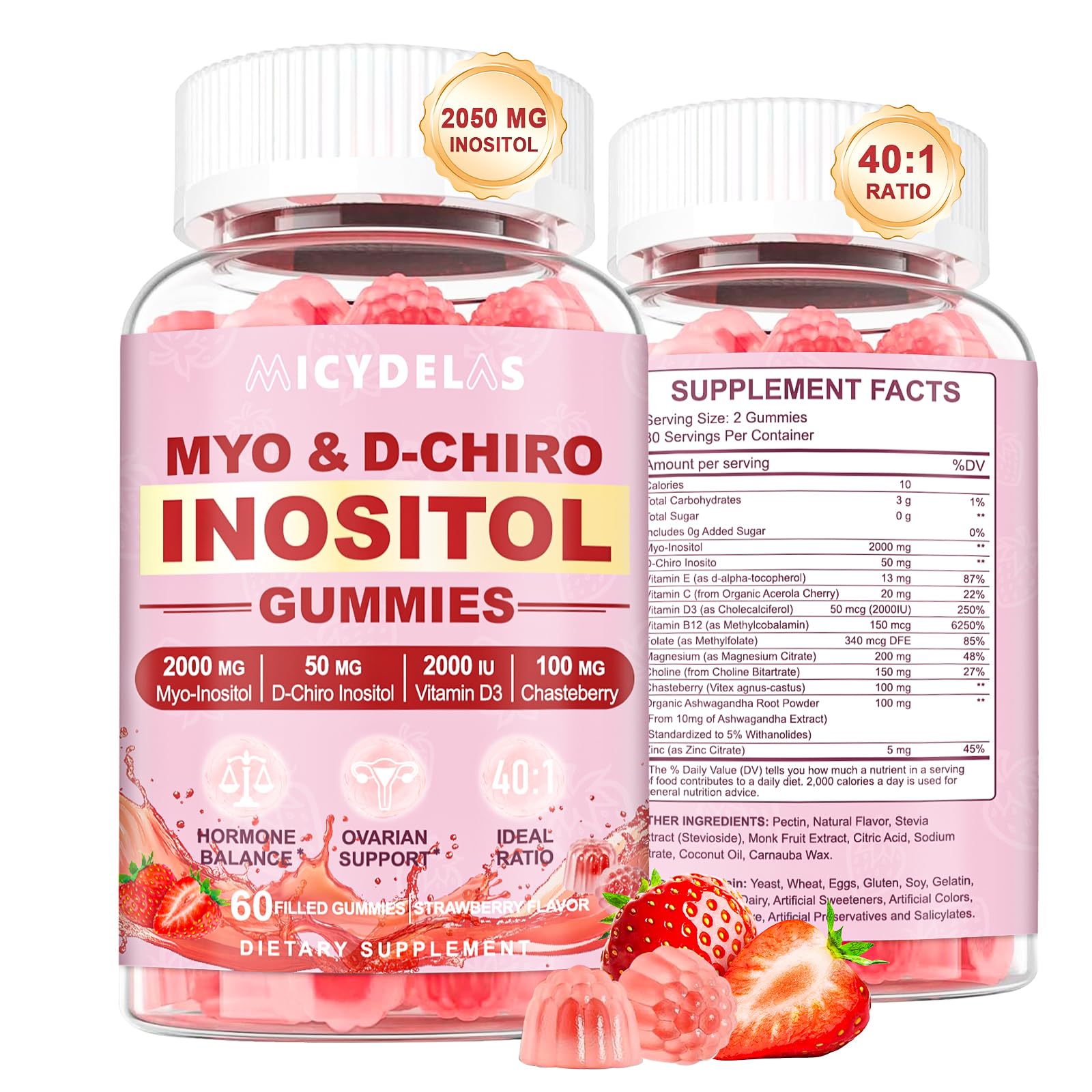 MICYDELAS Myo-Inositol & D-Chiro Inositol Gummies, 60 Gummies