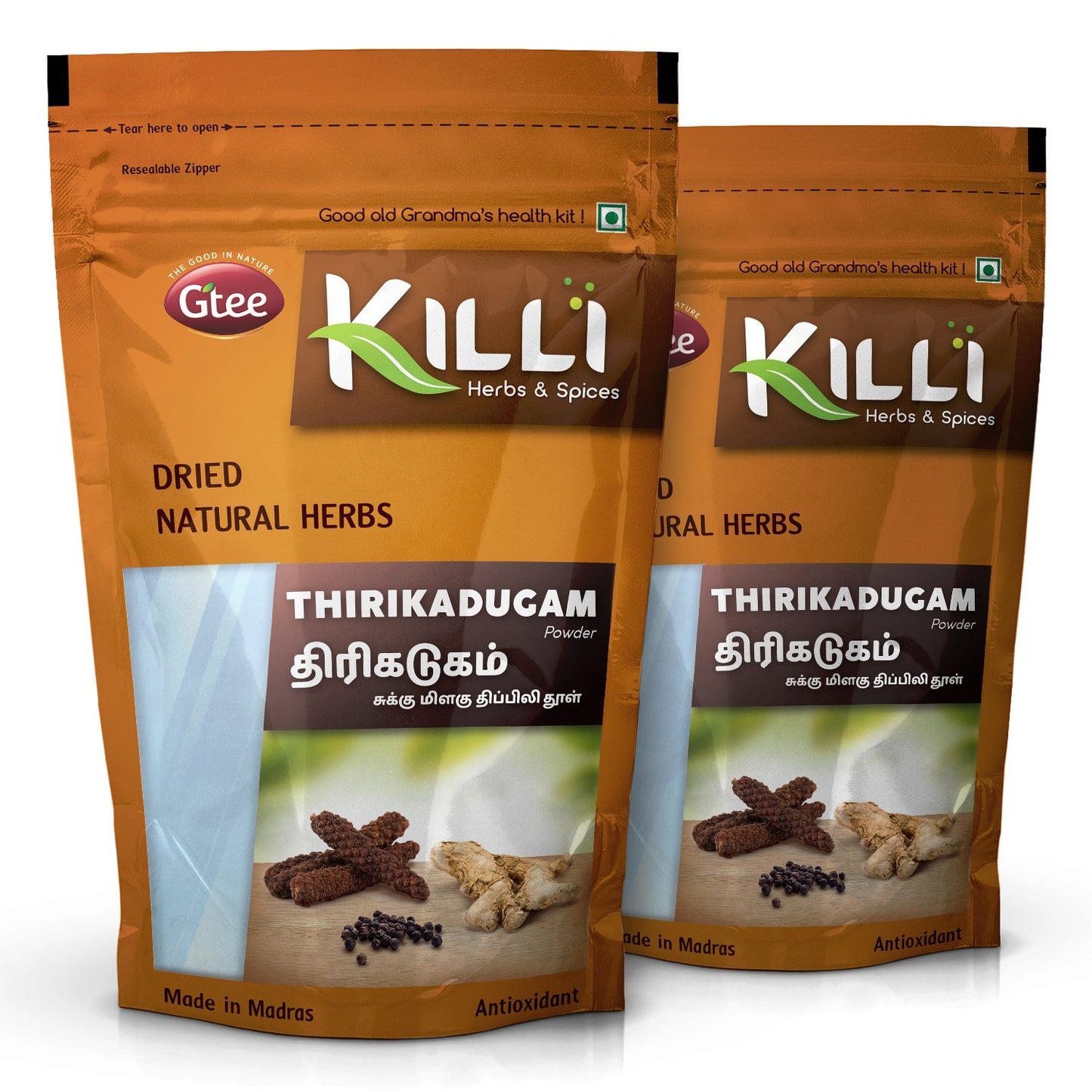 KILLI Thirikadugam Trikatu Thirukaduga Powder, 2 Pack