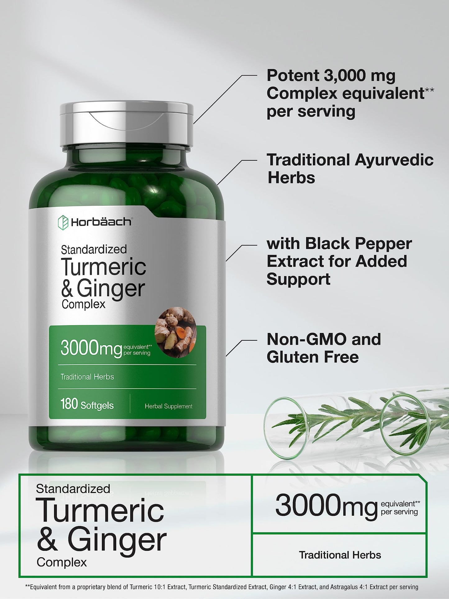 Horbäach Turmeric and Ginger Supplement with Black Pepper Extract Softgels 180