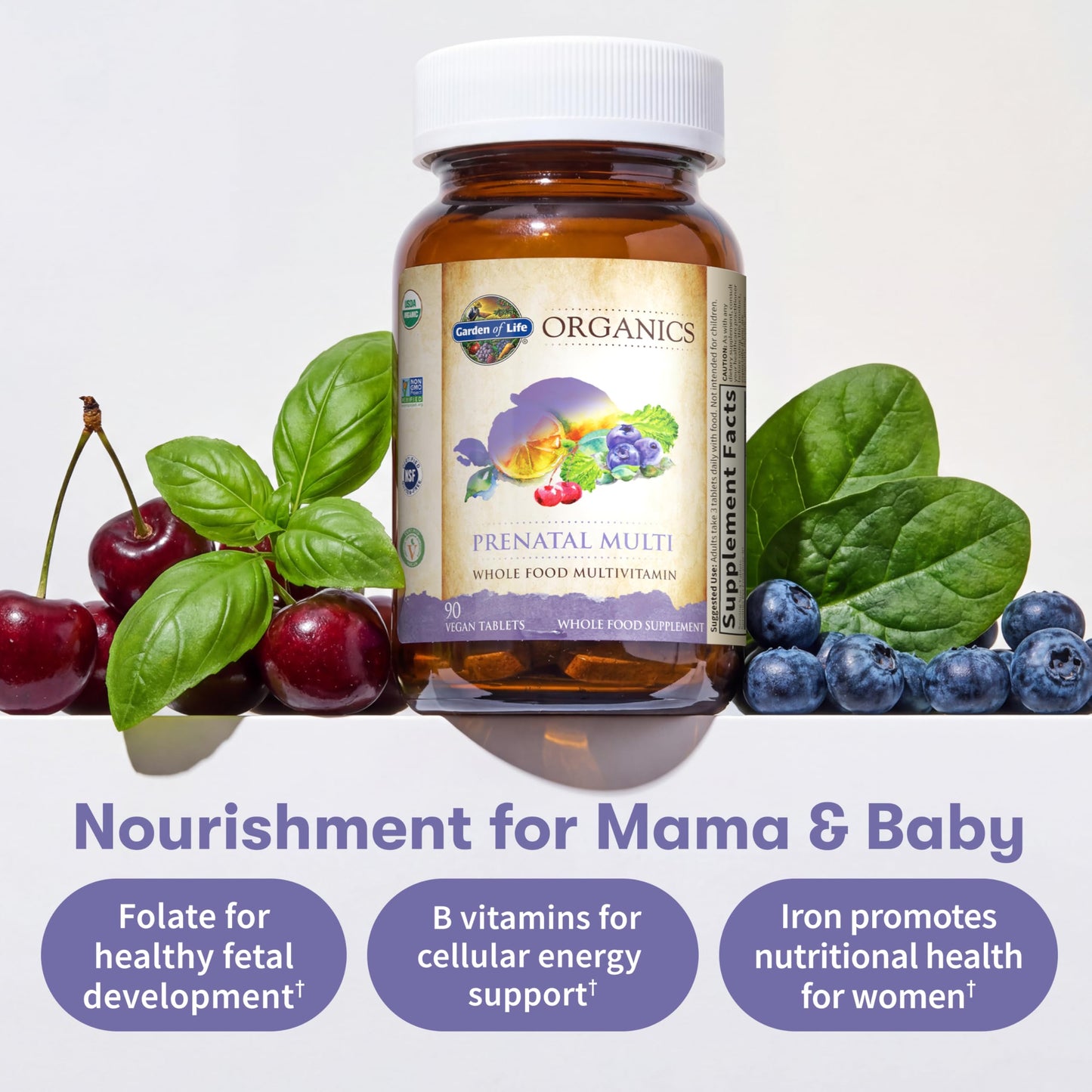 Garden of Life Organics Prenatal Multivitamin with Folate, B6, B12, D3 & Iron, 90 Tablets
