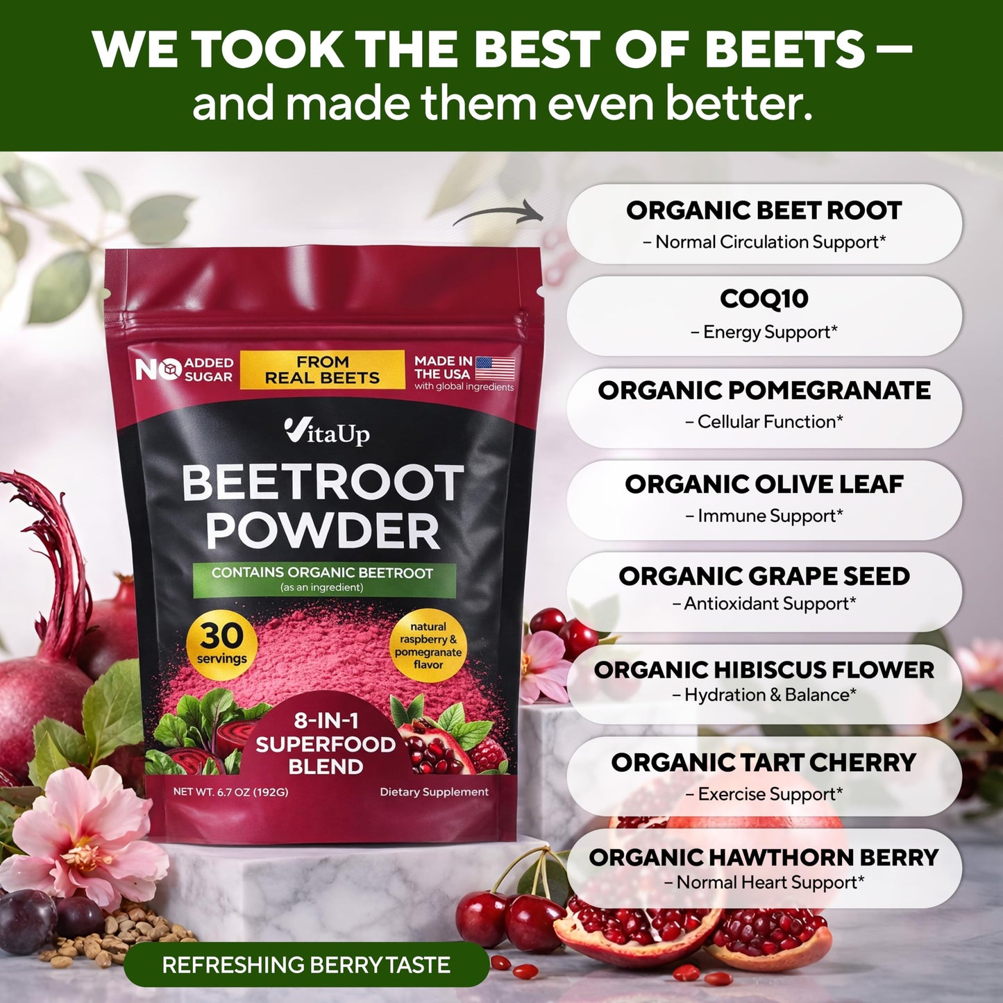 VitaUp Beet Root Powder 8 in 1, 6.7 Ounce