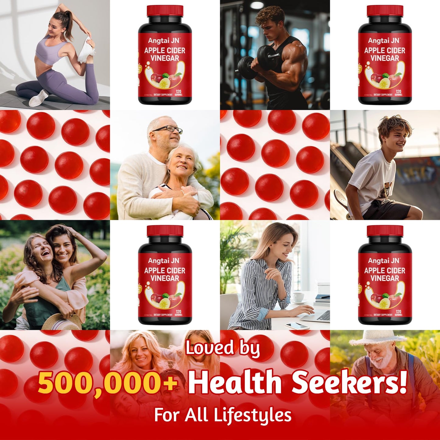 Angtai JN Apple Cider Vinegar Gummies 1000mg, 120 Count