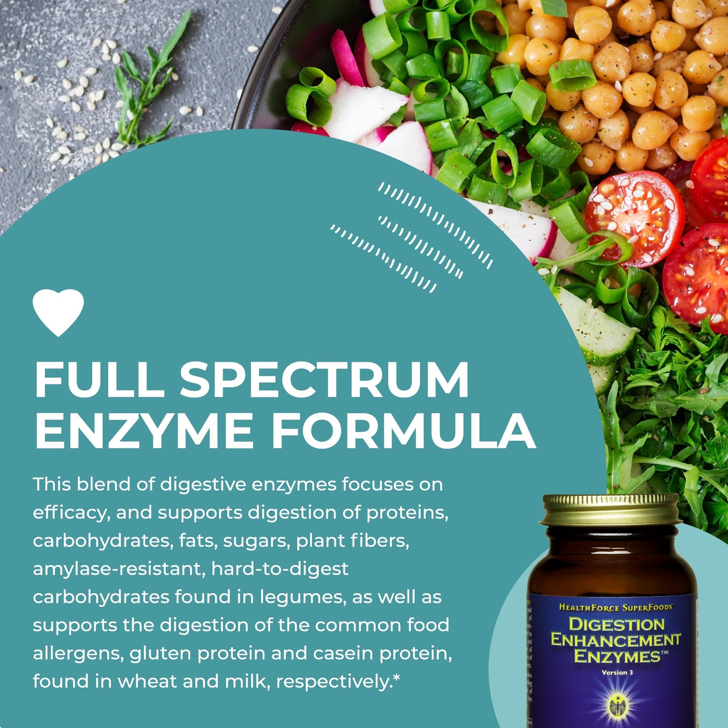 HealthForce SuperFoods Digestion Enhancement Enzymes All Natural Plant Sourced Enzyme Supplement, Capsules, 120 Count