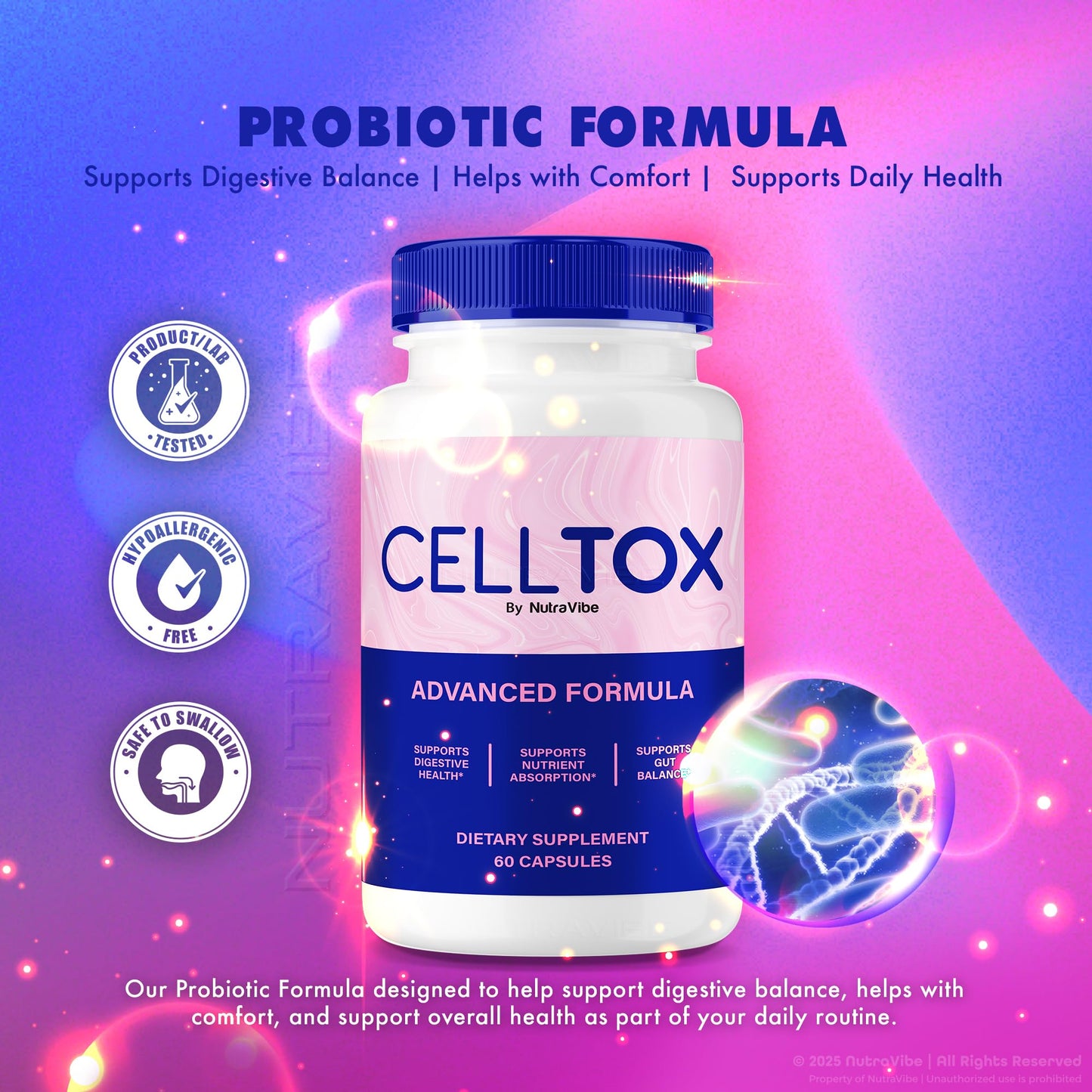 NutraVibe CellTox Daily Gut & Digestive Support for Digestion, Comfort & Microbiome Balance Capsules 180