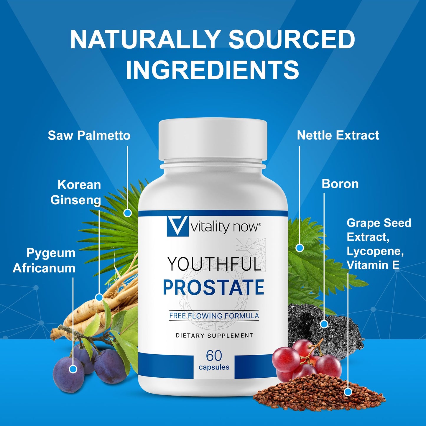 Vitality Now Youthful Prostate Saw Palmetto for Men with Panax Ginseng, Vitamin E & Lycopene Prostate Supplement, Antioxidant Protection, Capsules, 120 Count