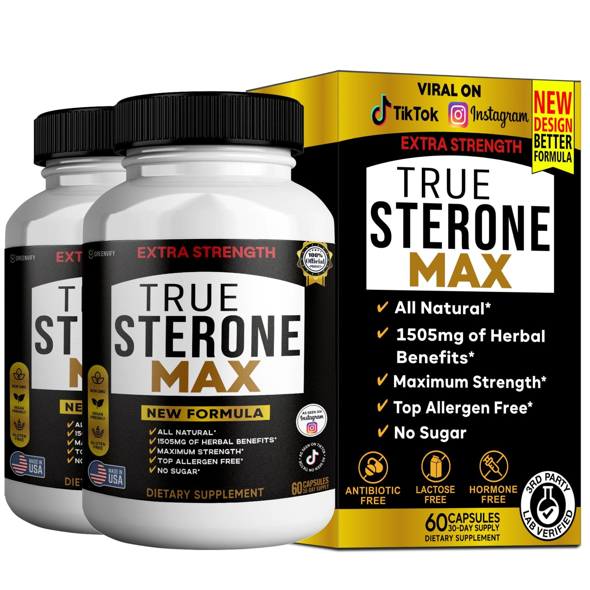 GREENVIFY True Sterone Max Extra Strength Dietary Supplement Organic Maca Root Complex, 60 Capsules