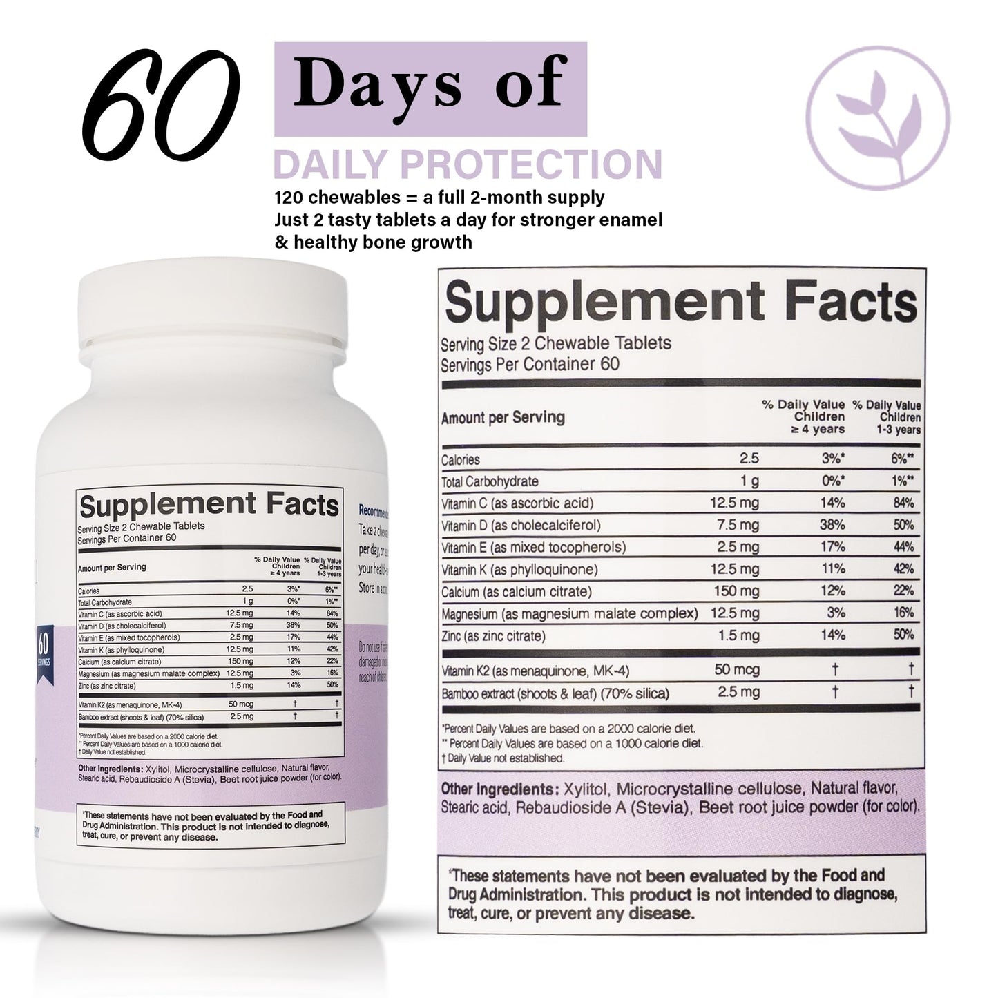 Living Well with Dr. Michelle Kids Calcium and Tooth Support Chewable Berry with D3 + K2, 120 Count