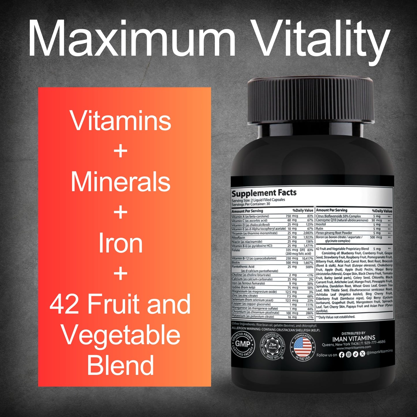 Iman Vitamins Halal Complete Multivitamin Capsules, 60 Count