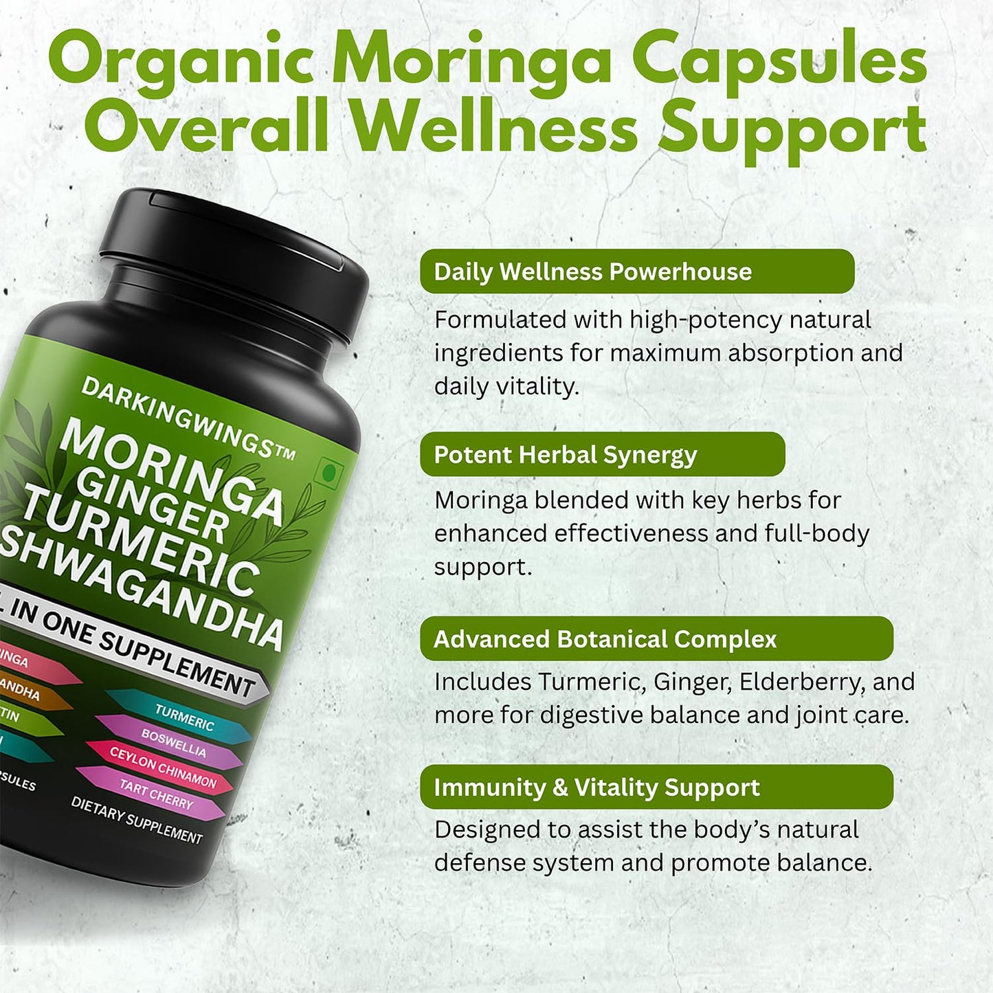 Darkingwings Turmeric Curcumin Moringa Ginger Boswellia Saffron Joint Support Capsule, 120 Count