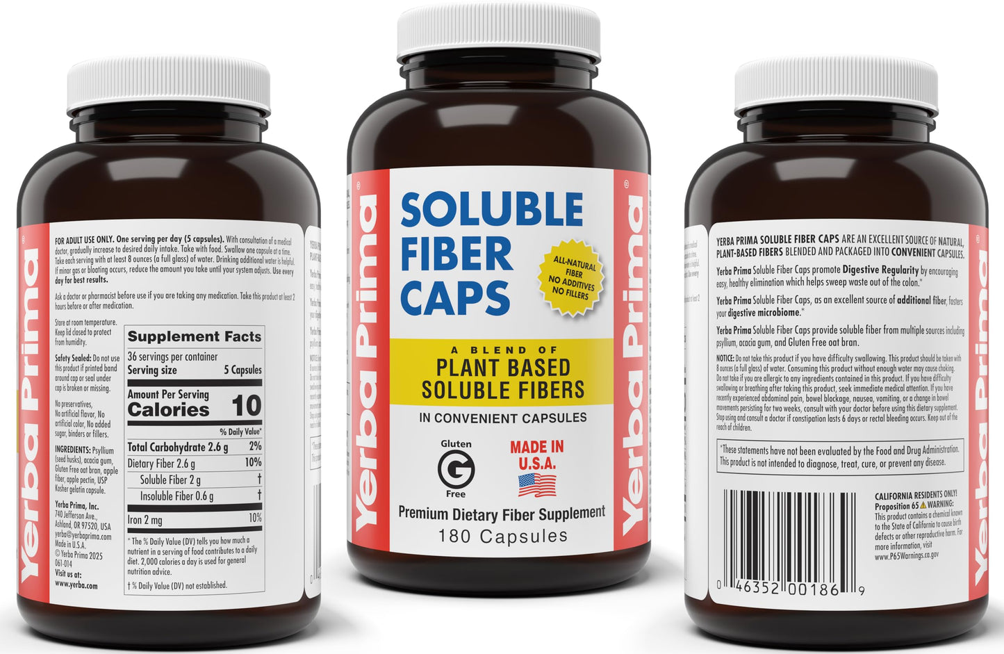 Yerba Prima Soluble Fiber Capsules, 180 Capsules