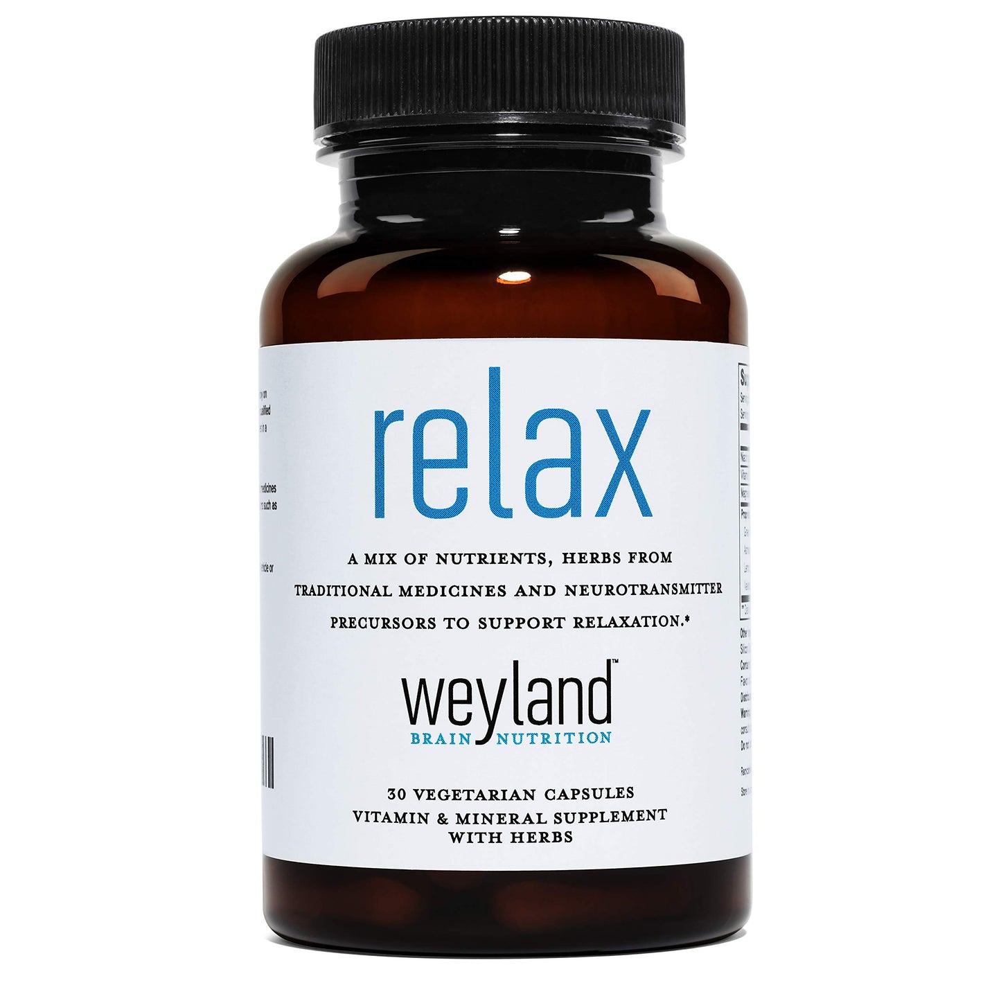 Weyland Brain Nutrition Relax - Natural Sleep Supplement with GABA, L-Theanine, Valerian Root, 5-HTP, Lemon Balm – Calm and Relaxation Aid, Capsule, 1 Count