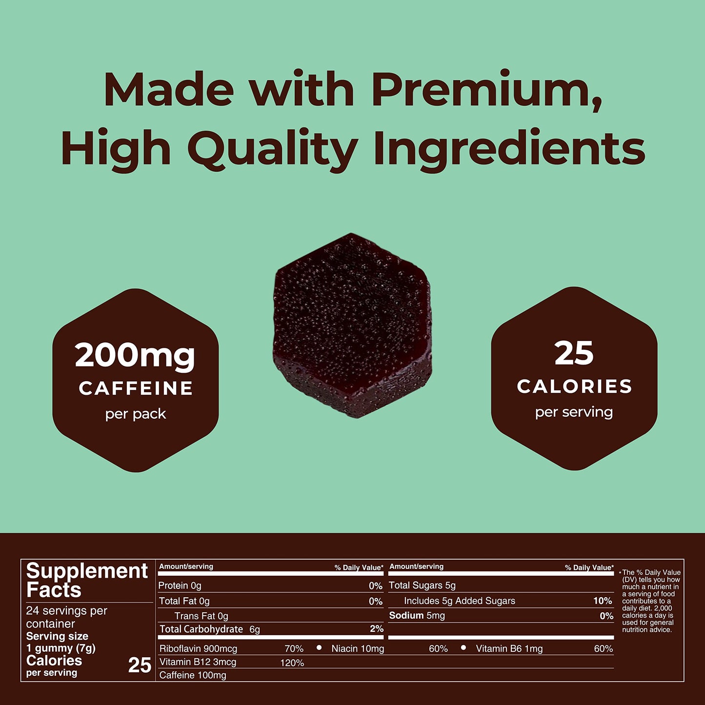 SGC Highest Concentration 100 mg Caffeine per Gummy Mint Mocca Shots Plant-Based Instant Energy with Herbal Nootropics, 6-Count