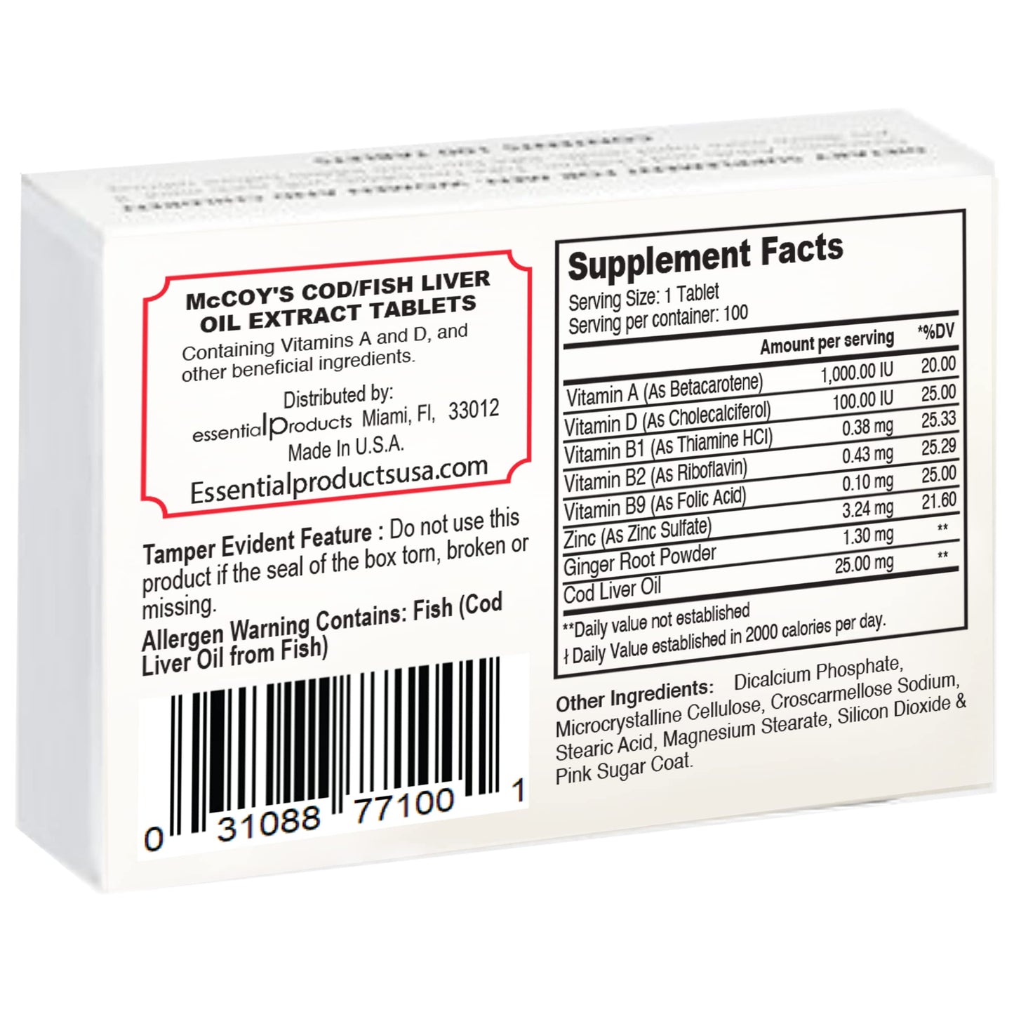 Pastillas McCoy Cod/Fish Liver Oil Extract Tablets, 40 Tablets