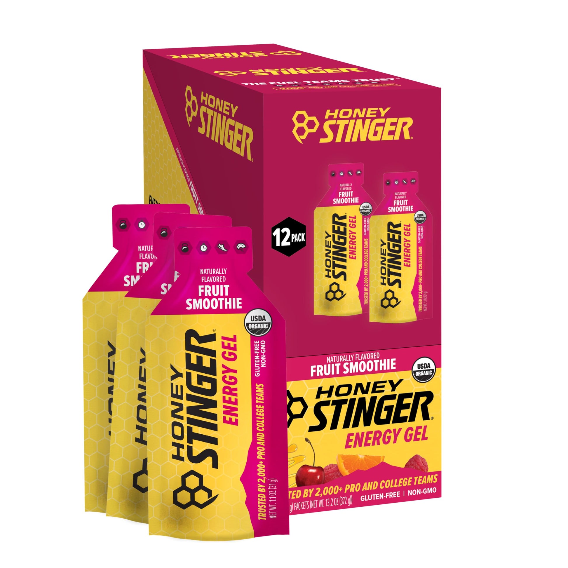 Honey Stinger Organic Fruit Smoothie Energy Gel, Gluten Free & Caffeine Free, for Exercise, Running and Performance, Sports Nutrition for Home & Gym, Pre and Mid Workout, 12 Pack, 13.2 Ounce