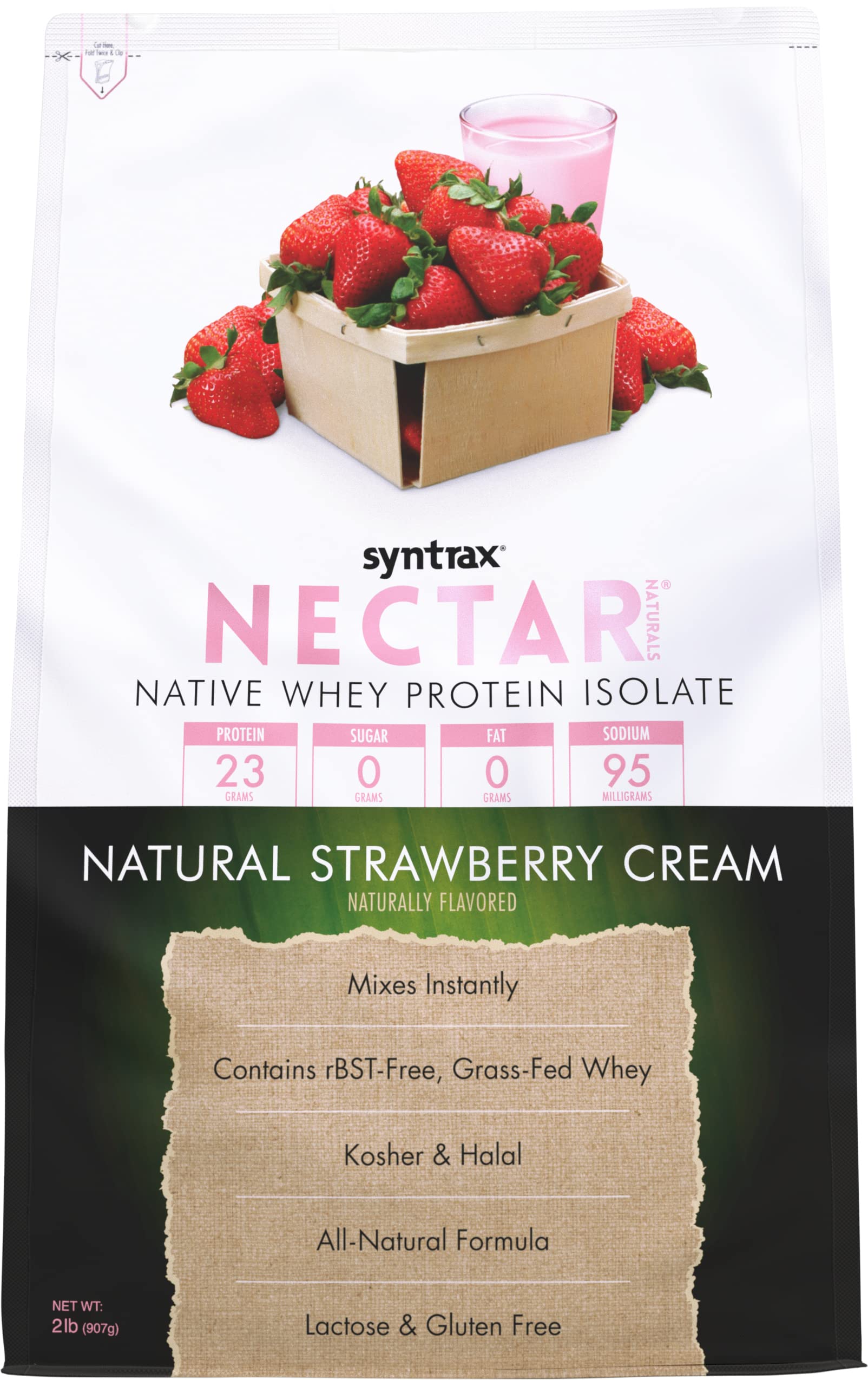 Syntrax Nectar Naturals All Natural Whey Protein Isolate Smooth & Juicy Natural Strawberry Cream Protein Powder 32