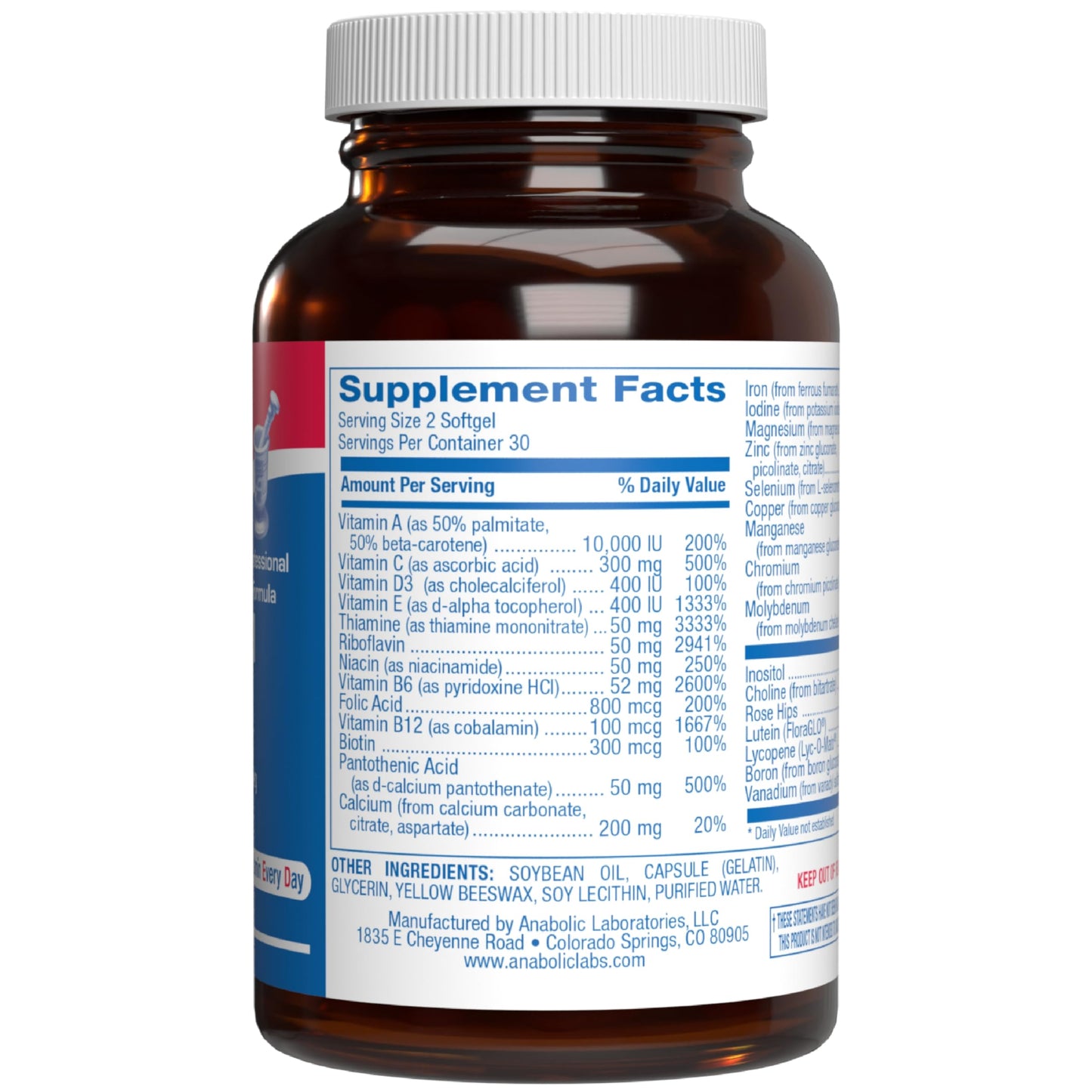 Anabolic Laboratories 30-in-1 Adult Multivitamin With Iron Softgels, 60 Count