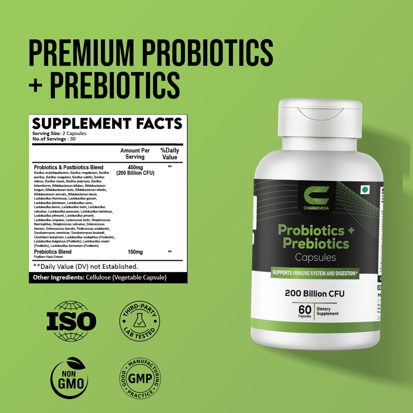 CHARMSVEDA Probiotics + Prebiotics Capsules 60 Capsules