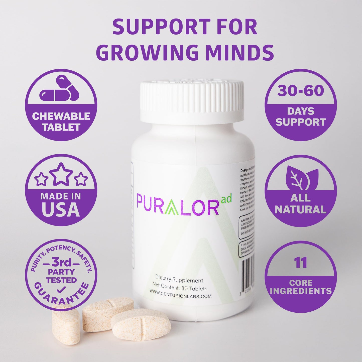 Centurion Health Premium Puralor AD Chewable Tablets 30 Count