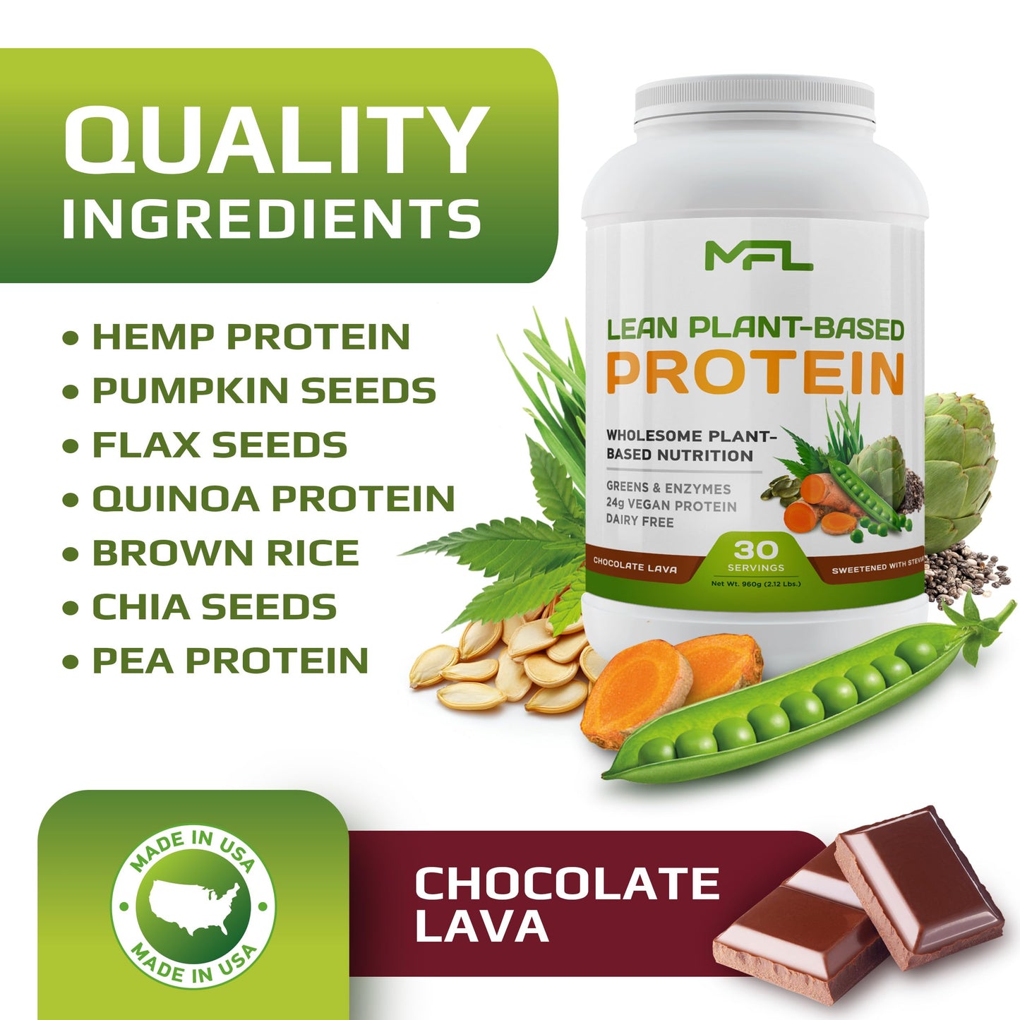 MUSCLE FOOD LABS MFL Vegan Plant-Based Protein Powder, 33.92 Servings, Chocolate Lava