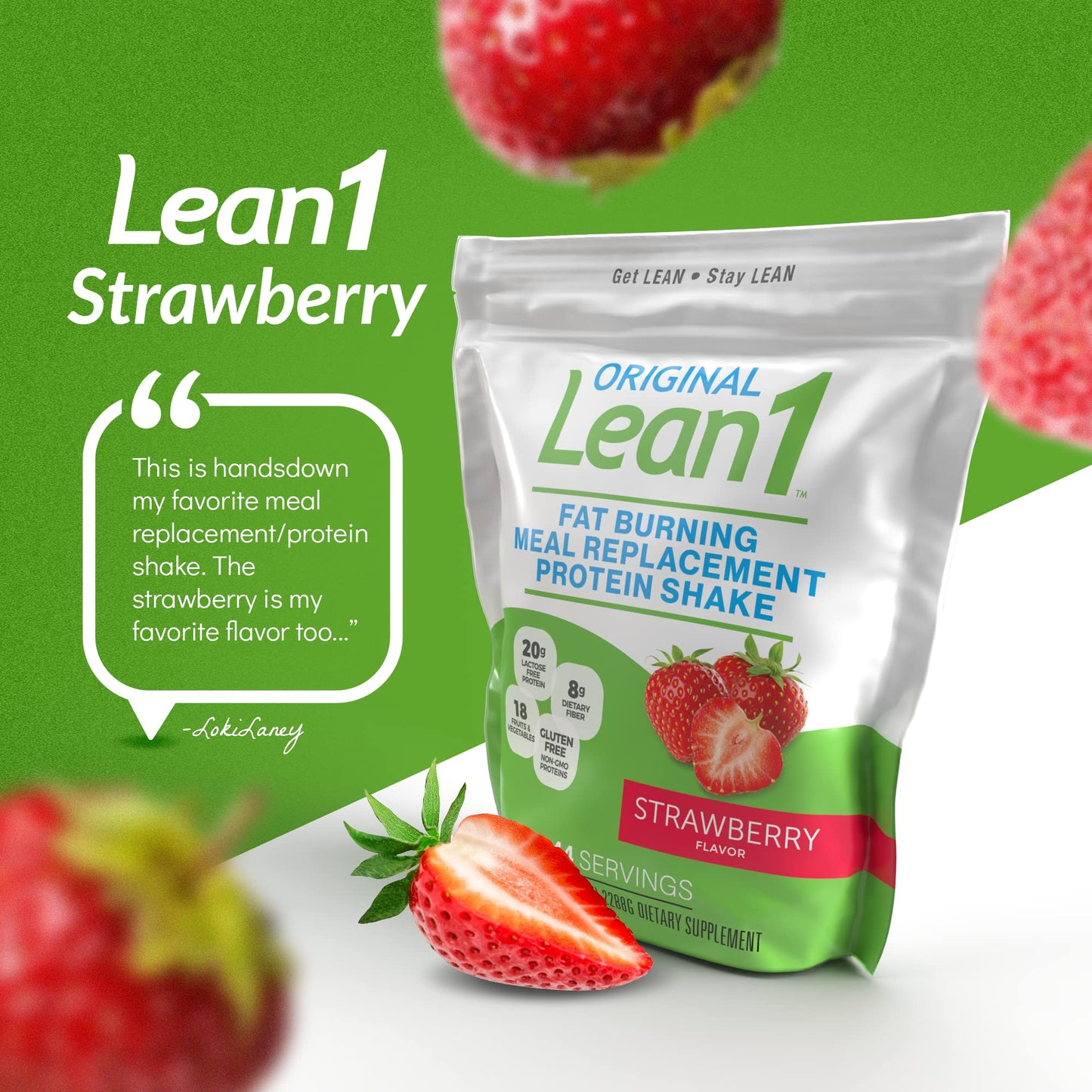 LEAN1 Meal Replacement Protein Shake Powder, Strawberry Flavor, 80 oz