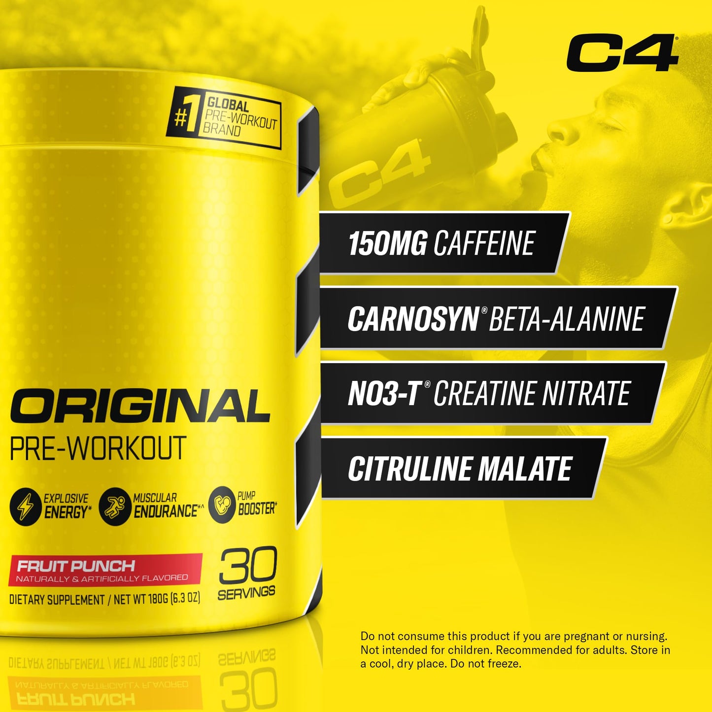 C4 Original Pre Workout Powder Fruit Punch 6.3 Ounces